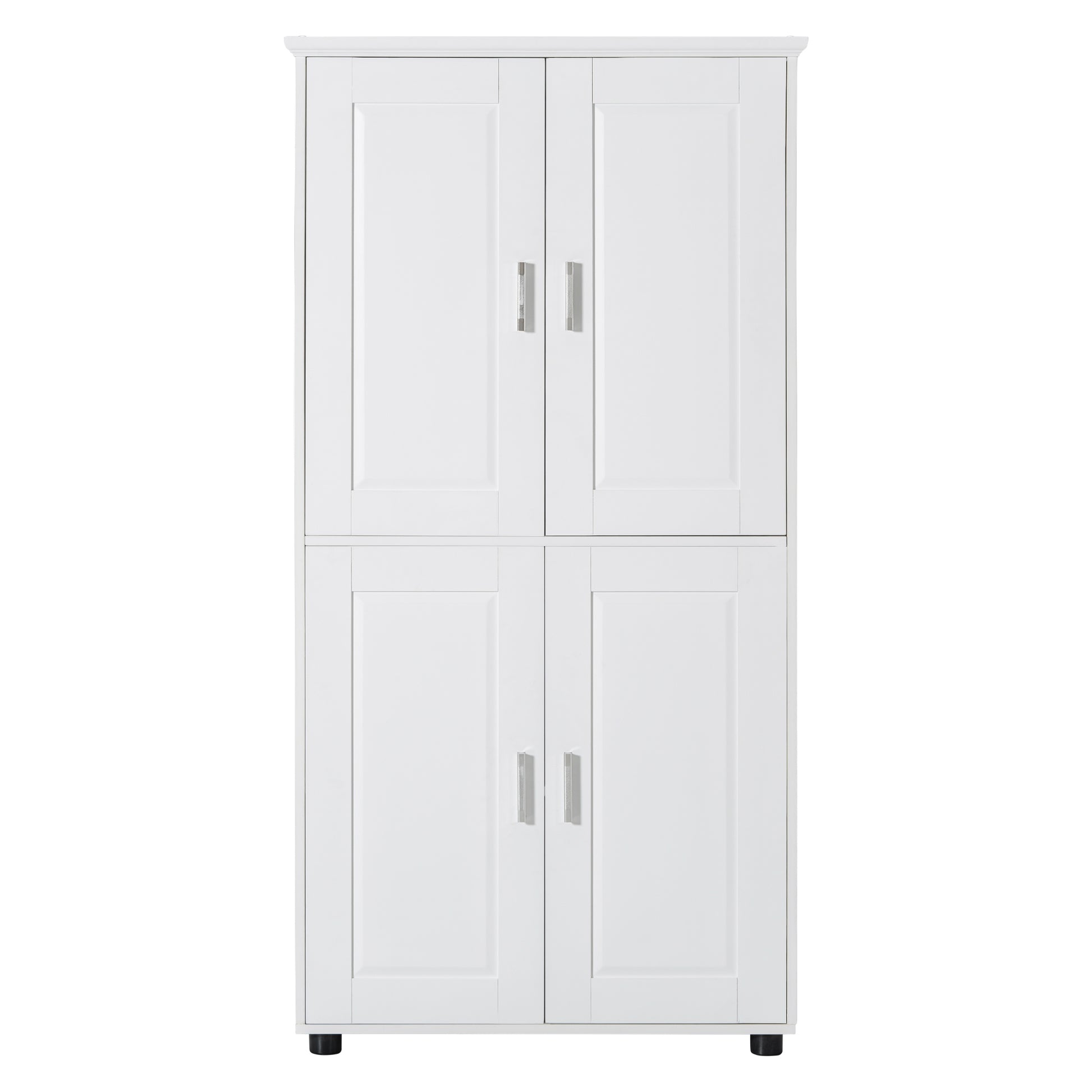 Tall And Wide Bathroom Floor Storage Cabinet, Bathroom Storage Unit, Freestanding Cabinet With 4 Doors, Adjustable Shelves, White White Mdf