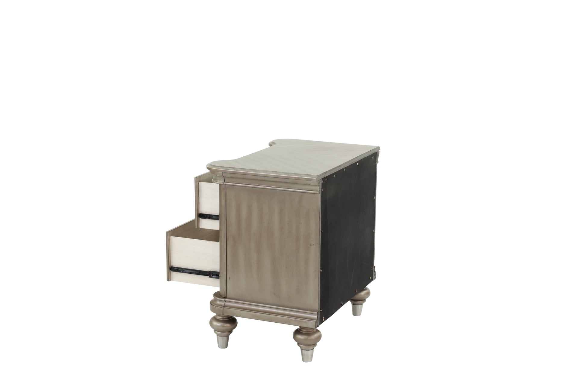 Luxury Classic Antique Silver Champagne Finish 1Pc Nightstand Storage Space Bedside Table Bedroom Furniture Antique Silver 2 Drawers Bedroom Bedside Cabinet