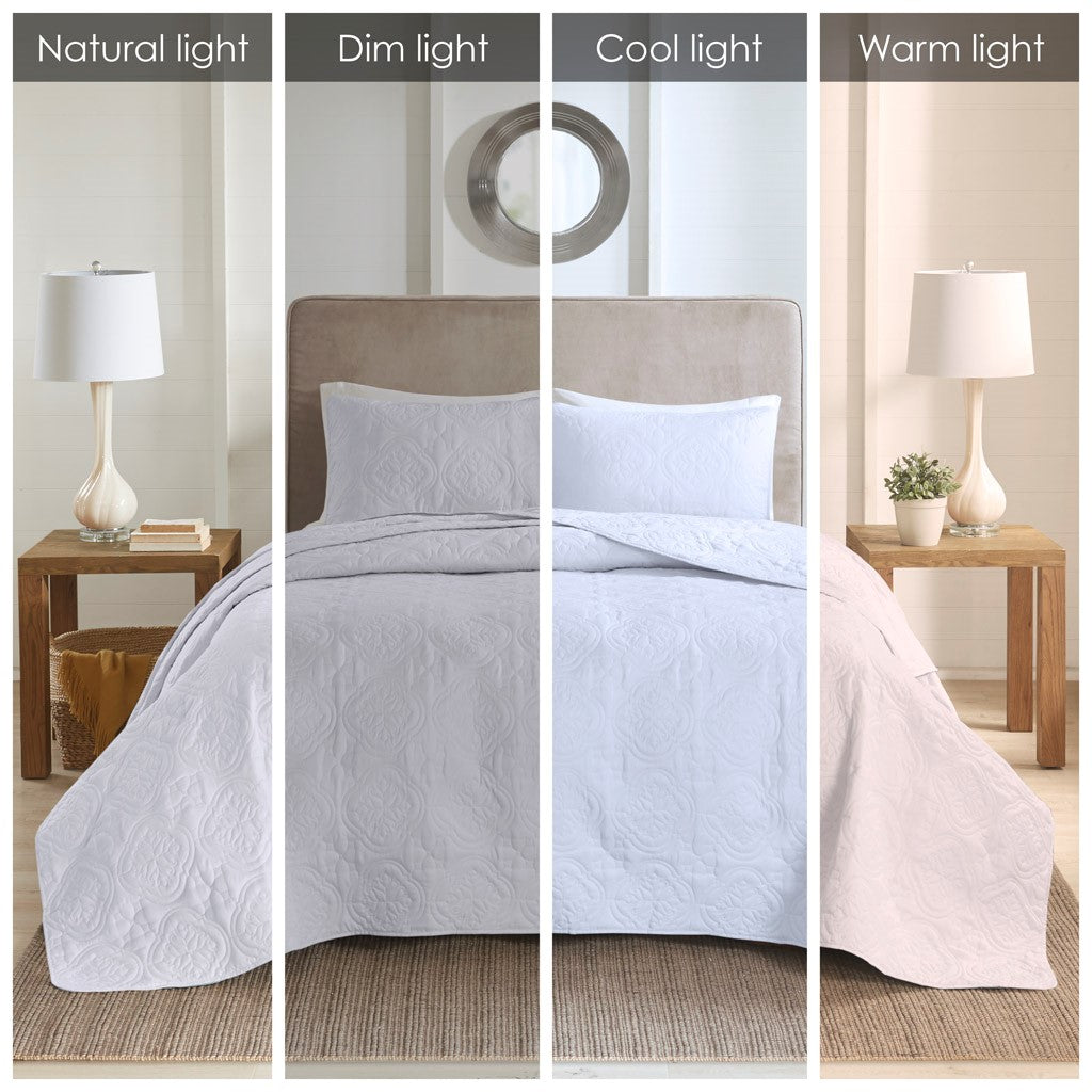 3 Piece Reversible Bedspread Set White Full Queen Queen White Polyester