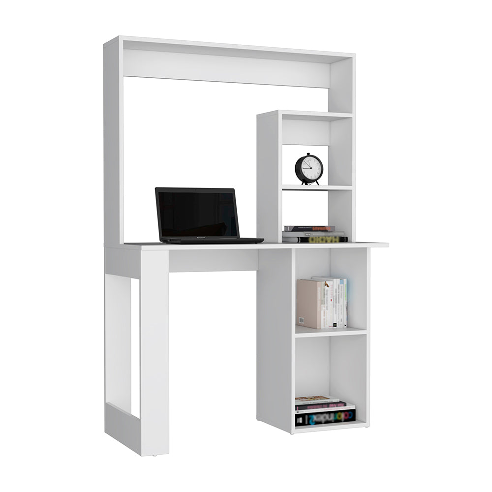 Writing Computer Desk With Storage Shelves And Hutch, White White Particle Board Particle Board