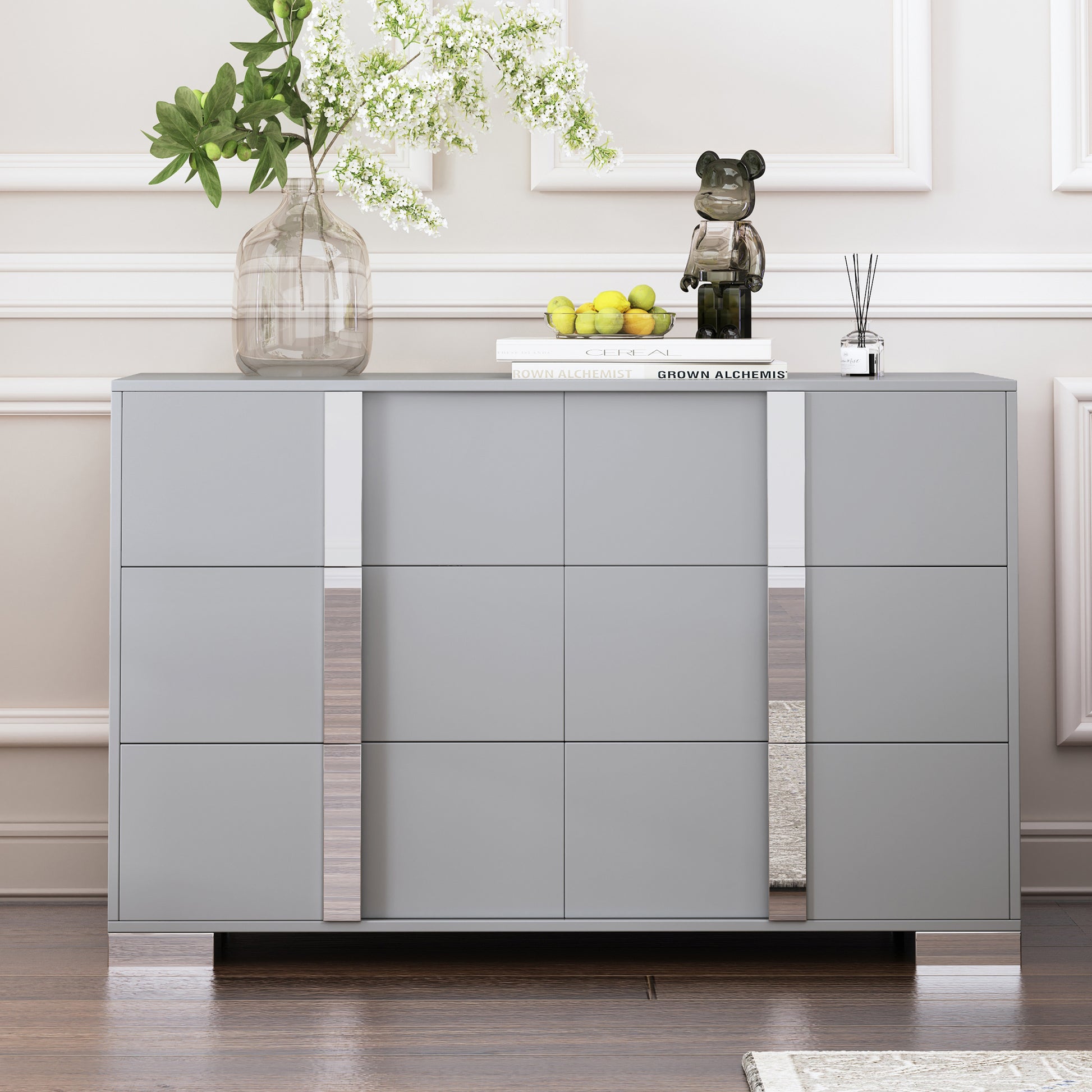 Elegant Modern Dresser With Metal Handle,Mirrored Storage Cabinet With Elegant Modern Dresser With Metal Handle,Mirrored Storage Cabinet With