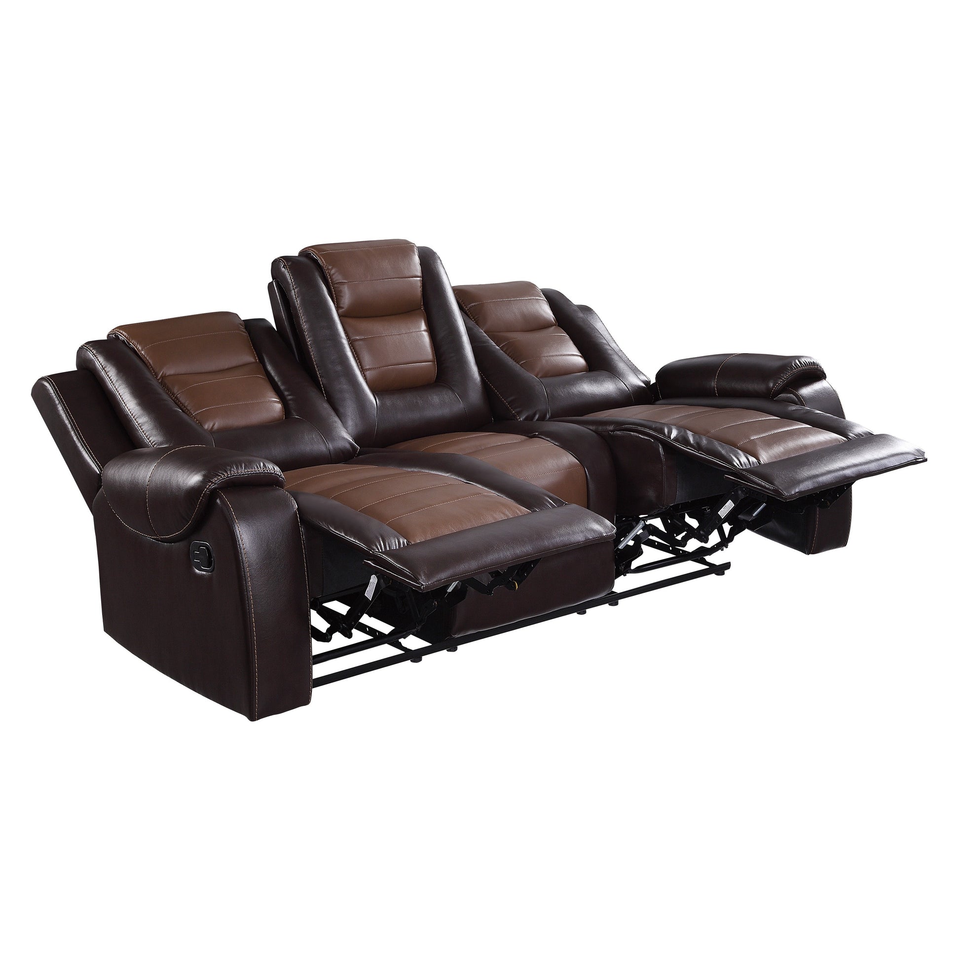 Modern Luxury Sofa Dual Reclining With Center Drop Down Cup Holders 1Pc Formal Living Room Furniture Premium Faux Leather Upholstery Comfortable Two Tone Brown Finish Dark Brown,Light Brown Faux Leather Wood Primary Living Space Luxury,Modern