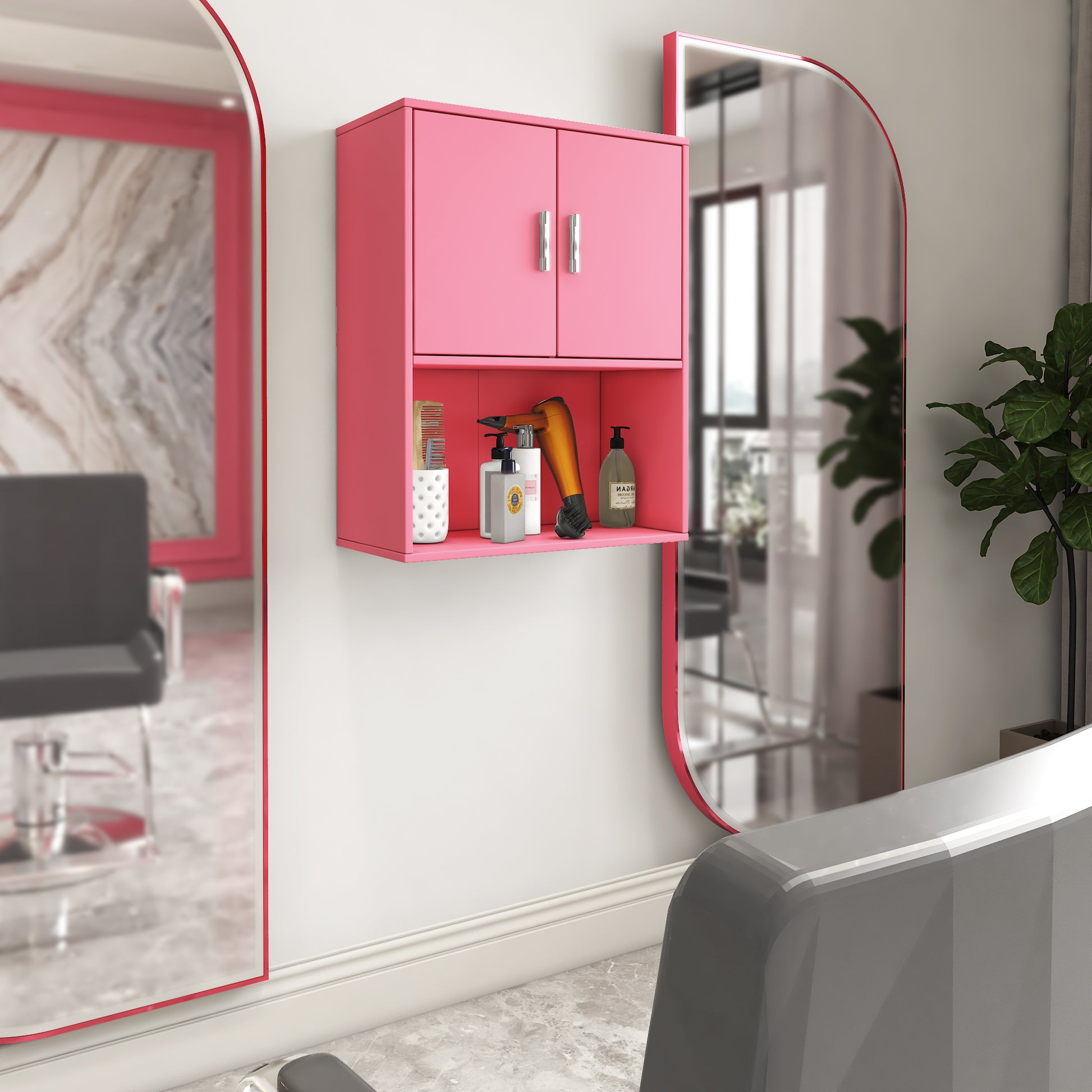 Wall Mounted Barber Shampoo Station Storage Cabinet Salon Beauty Spa Equipment For Barber Salon Shop Pink Mdf