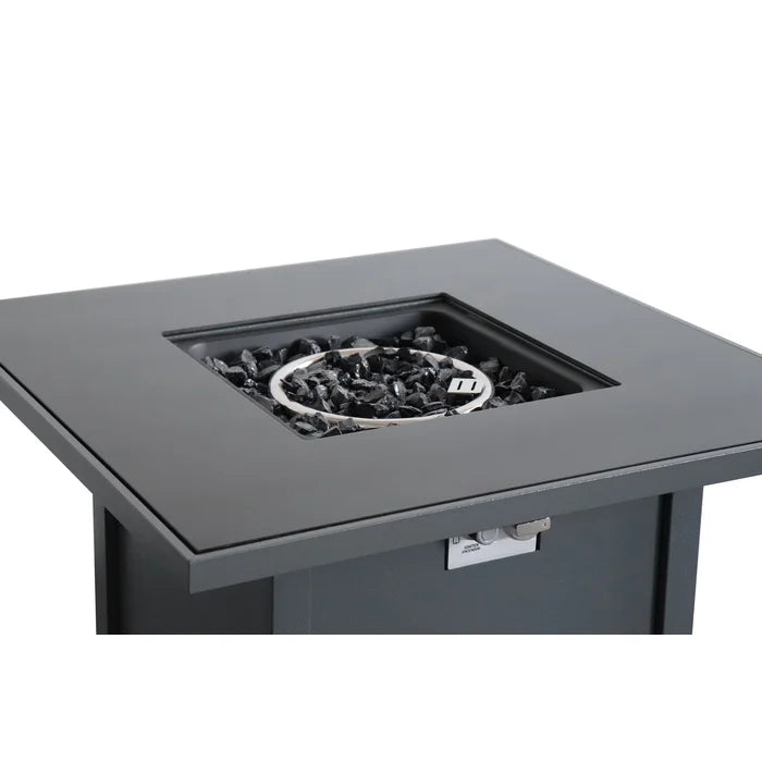 30" Powdercoated Metal Fire Pit With Smoked Glass Top Grey Steel