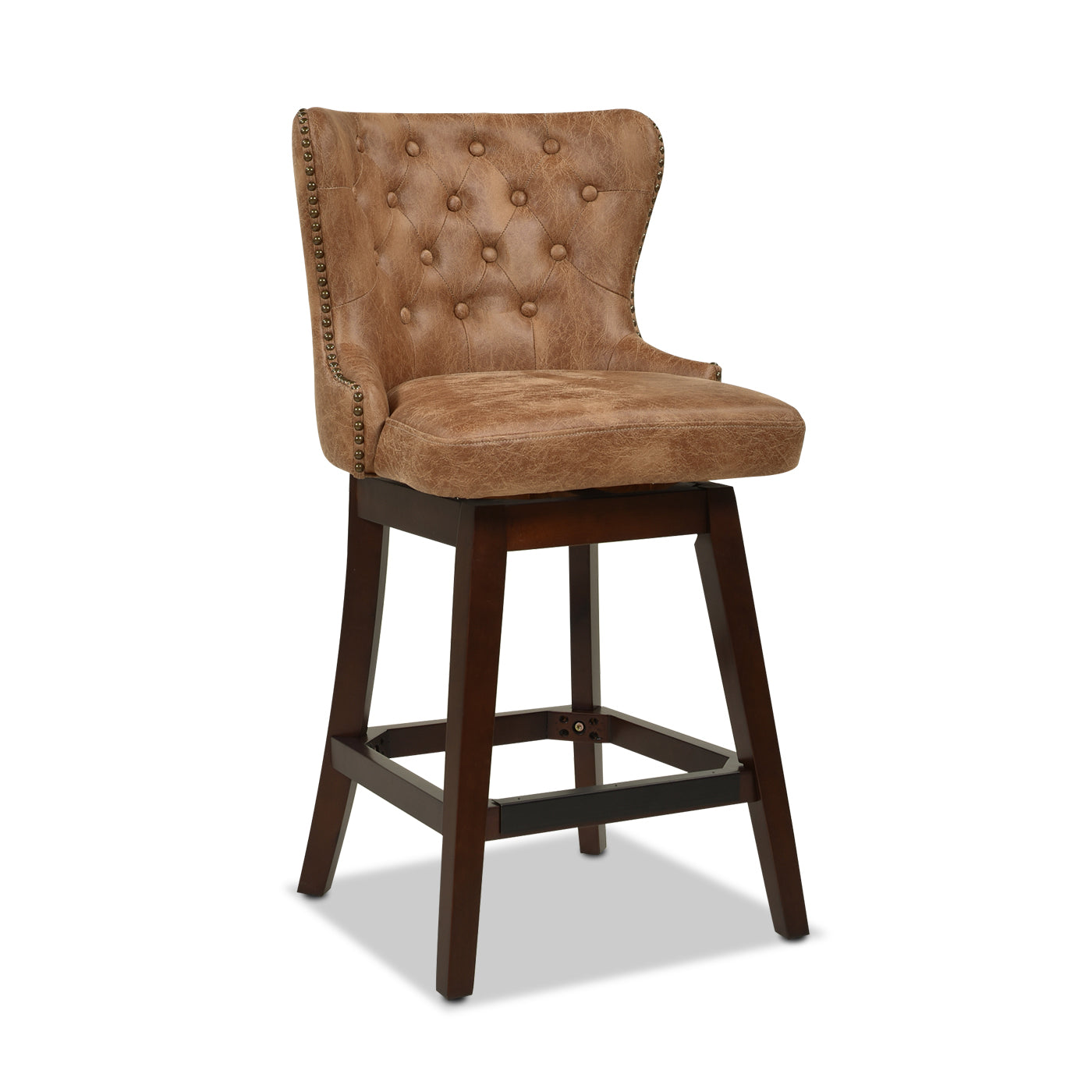 Holmes Tufted High Back 360 Swivel Counter Height Barstool, Tan Brown Faux Leather Tan Brown Foam Faux Leather