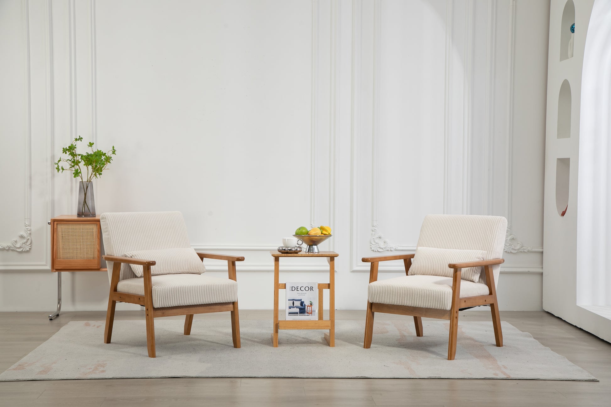 Leisure Chair With Solid Wood Armrest And Feet, Leisure Chair, Wood Frame, Velvet, Solid Rubber Wood Legs, Mid Century Modern Accent Chair, For Living Room Bedroom Studio Chair,Two Packs Beige Corduroy