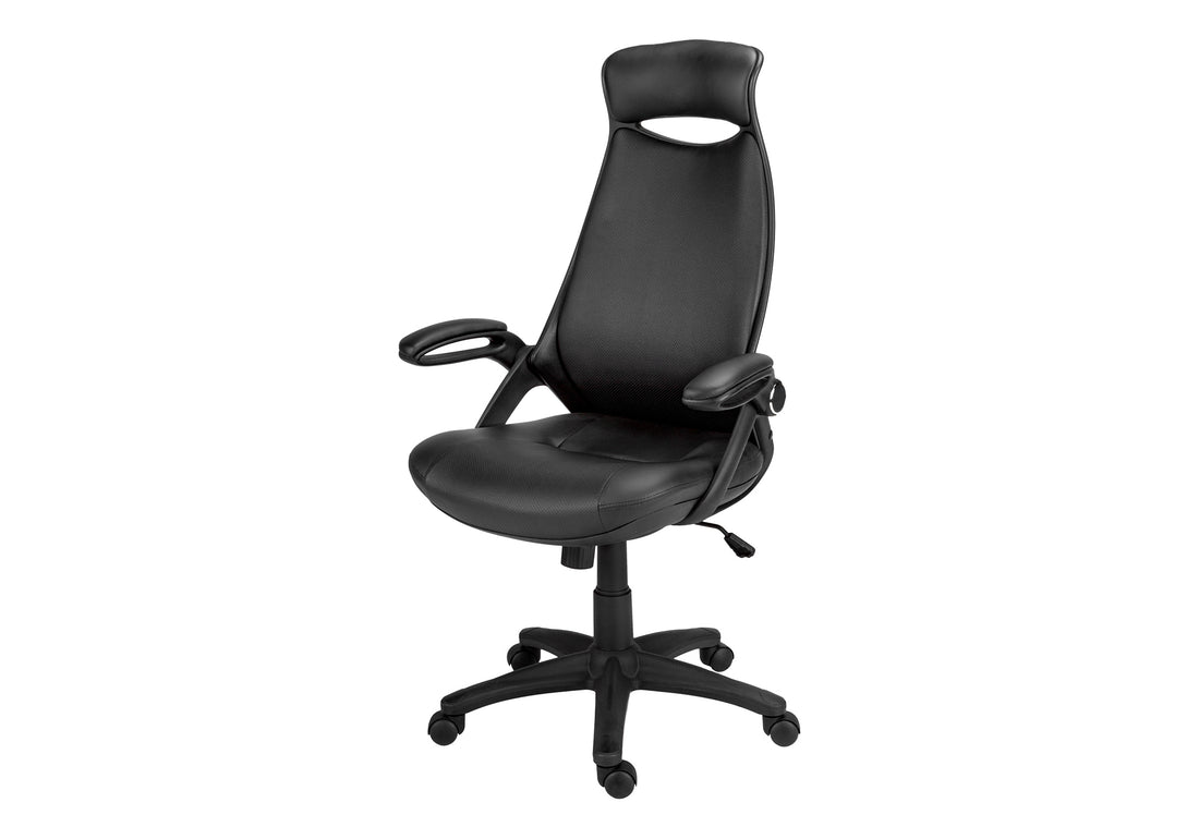 Office Chair, Adjustable Height, Swivel, Ergonomic, Armrests, Computer Desk, Work, Black Leather Look, Black Metal, Contemporary, Modern Black Foam Faux Leather