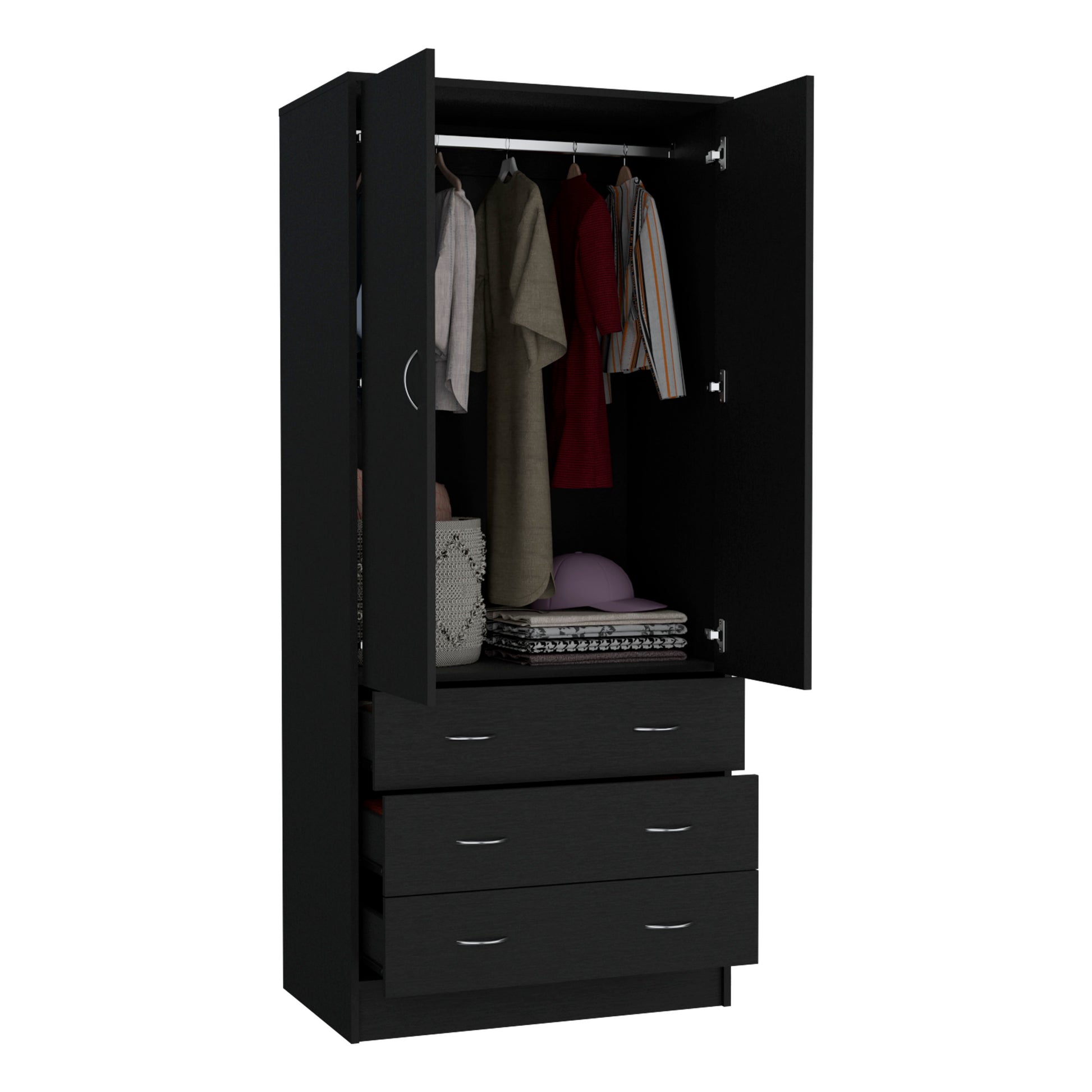 Taly Double Door Armoire Black Black Bedroom Modern Particle Board