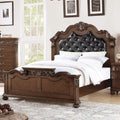 Gorgeous Traditional Antique Cherry 1Pc Eastern King Size Bed Tufted Faux Leather Headboard Wooden Bedframe Box Spring Required King Cherry,Walnut Wood Bedroom Classic,Luxury,Traditional Pine Bed