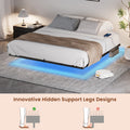 Floating Bed Frame Queen Size With Led Lights Charging Station, Metal Platform Queen Bed, 79.9'' L X 60.2'' W X 7.9'' H. Queen Black Iron