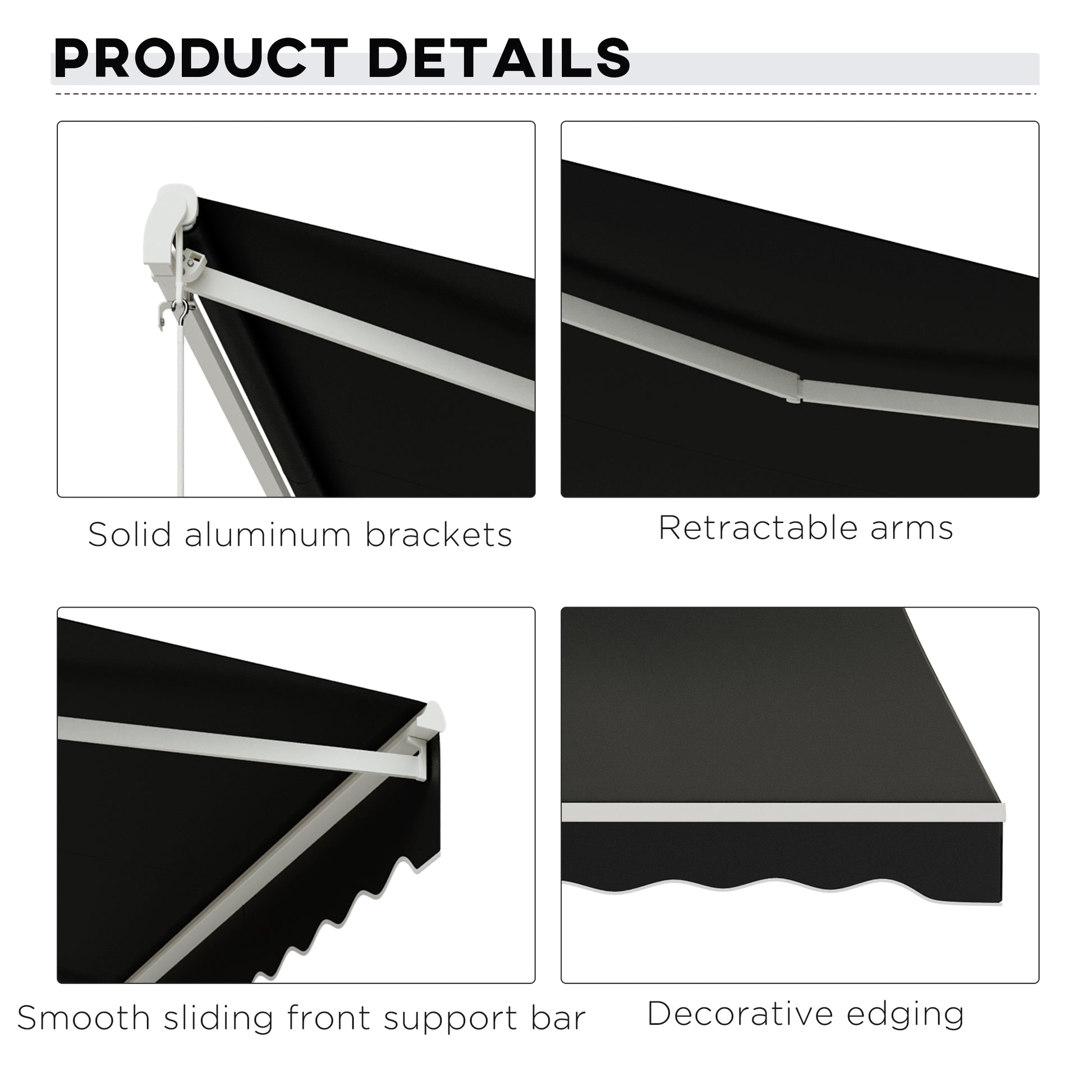 Outsunny 12' X 10' Electric Awning, Retractable Awning, Uv Protection Sun Shade Shelter With Remote Controller And Manual Crank Handle For Deck, Balcony, Yard, Black Black Aluminum