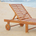 Outsunny Outdoor Folding Chaise Lounge Chair Recliner With Wheels, Acacia Wood Frame Teak Color Natural Acacia Wood