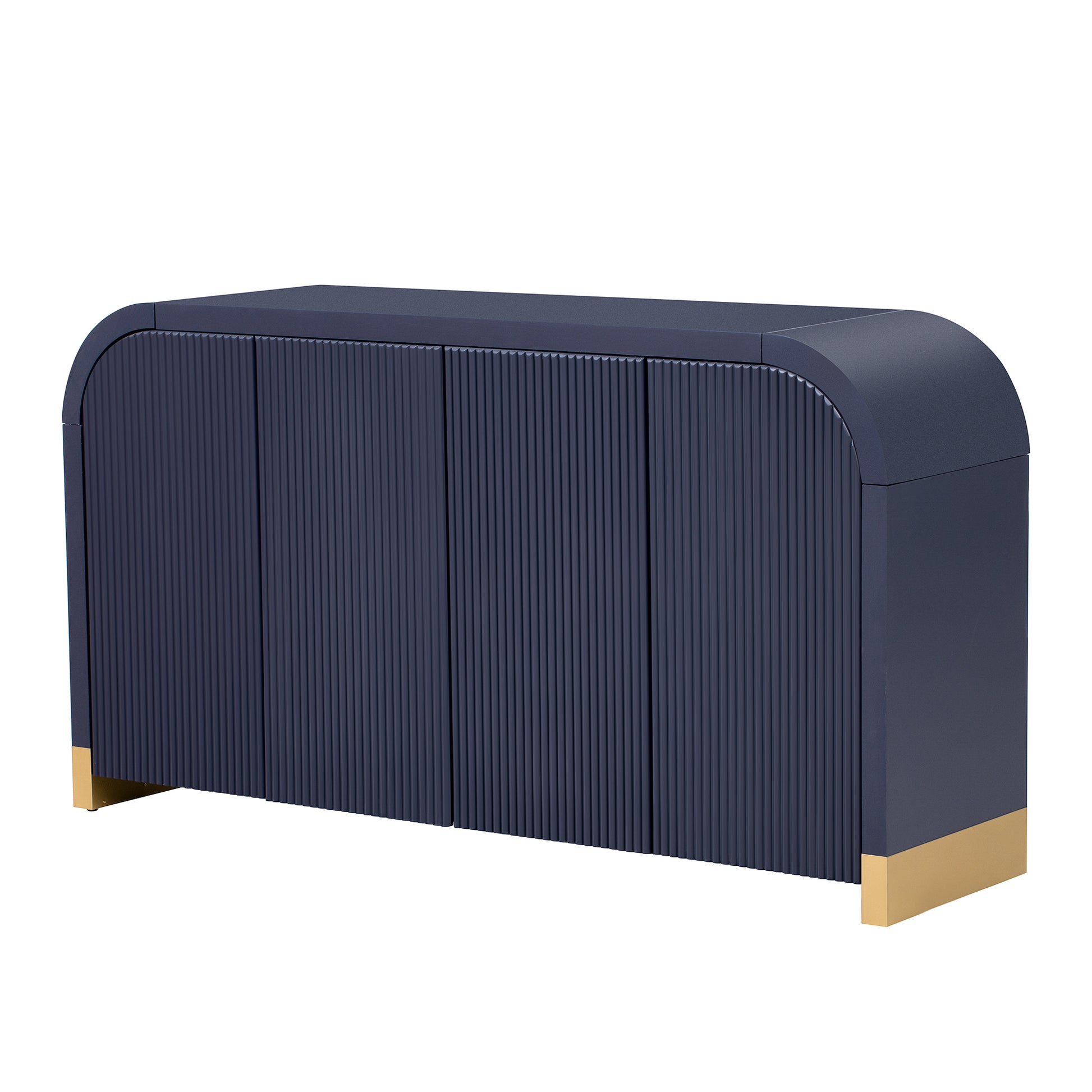 4 Door Curved Corner Design Wavy Door Panel Cabinet With Adjustable Shelves, Suitable For Study, Living Room And Entrance Navy Blue Mdf