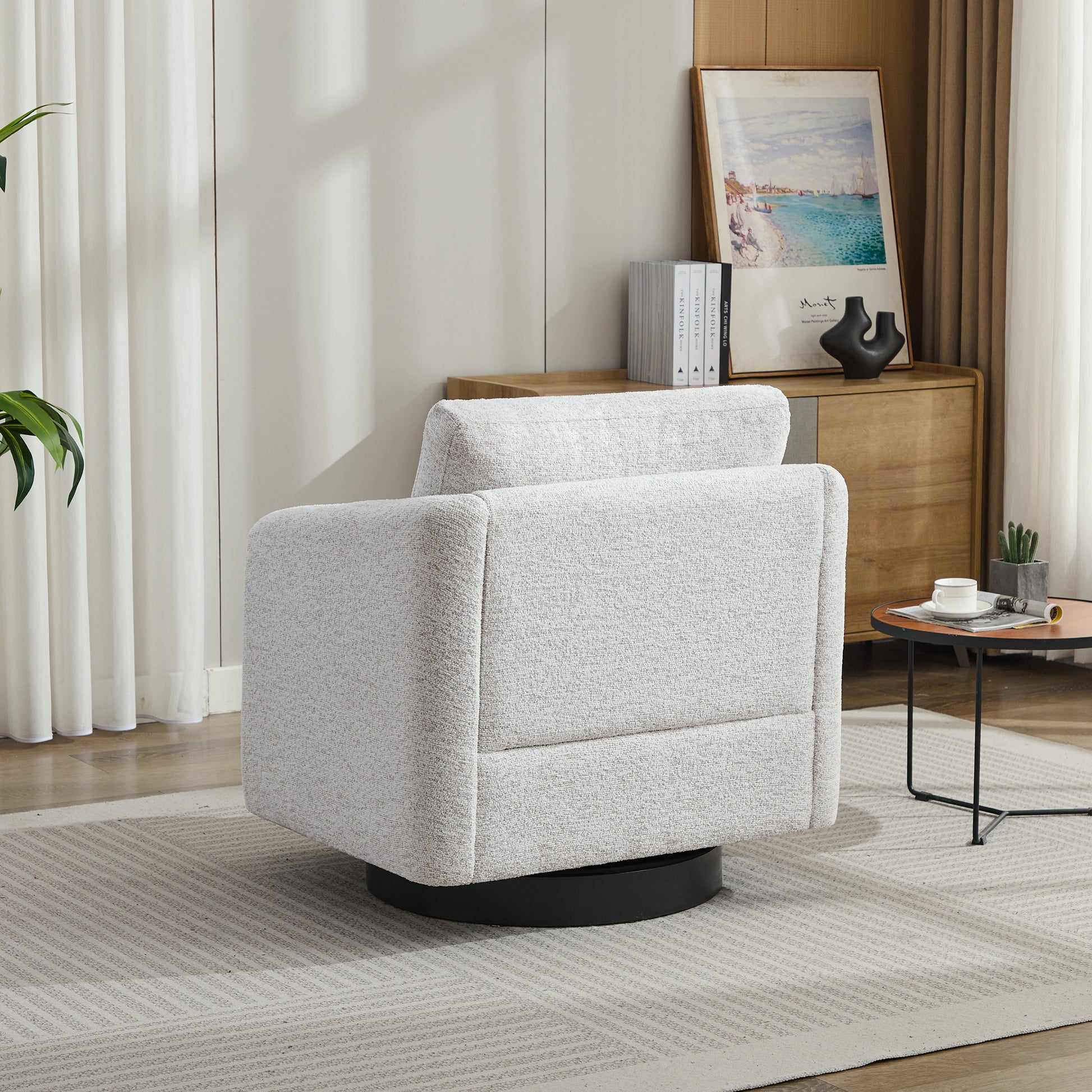 31.5"W Swivel Accent Chair And Comfy Round Accent Single Sofa Chair, 360 Degree Club Chair, Lounge Armchair For Living Room,Bedroom.Nursery.Beige Chenille Beige Chenille