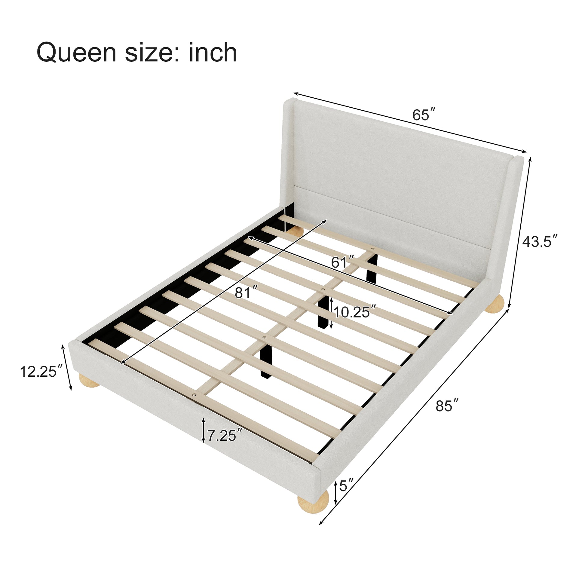 Modern Boucle Upholstered Platform Bed With Wingback Headboard And Round Wooden Legs, Beige,Queen Size Old Sku:Bs531851Aab Box Spring Not Required Queen Beige Wood Bedroom Modern Bed Frame Boucle