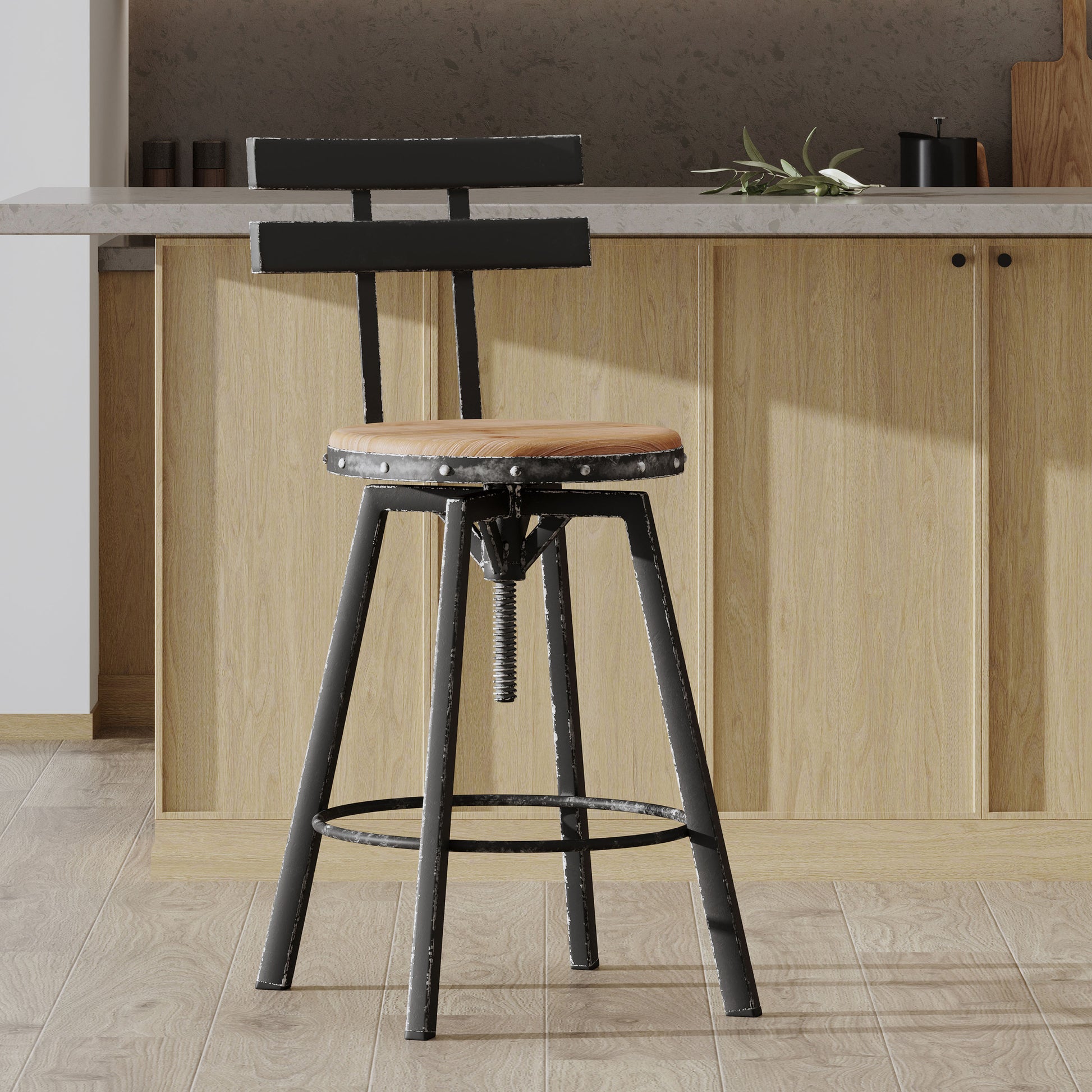 Metal Chair With Wooden Seat Antique Black Metal & Wood