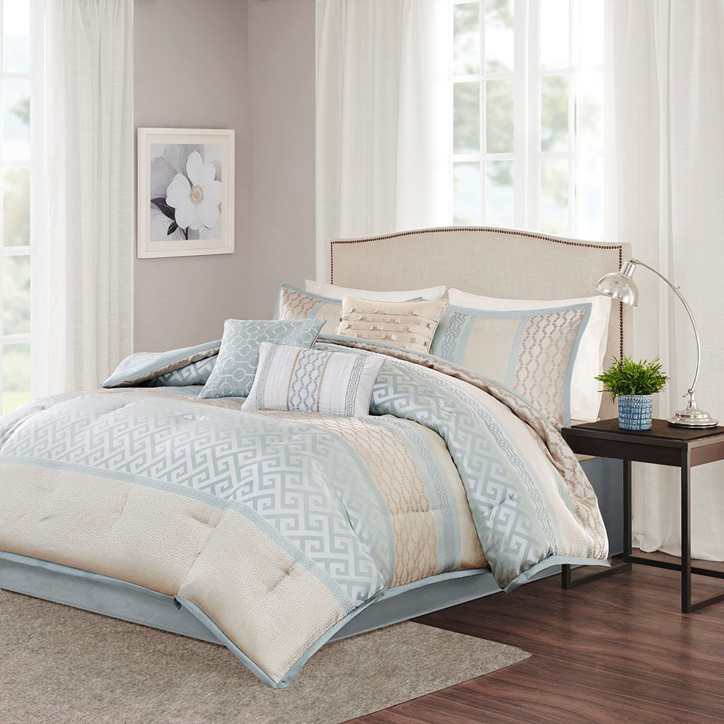 7 Piece Comforter Set Aqua King King Aqua Polyester