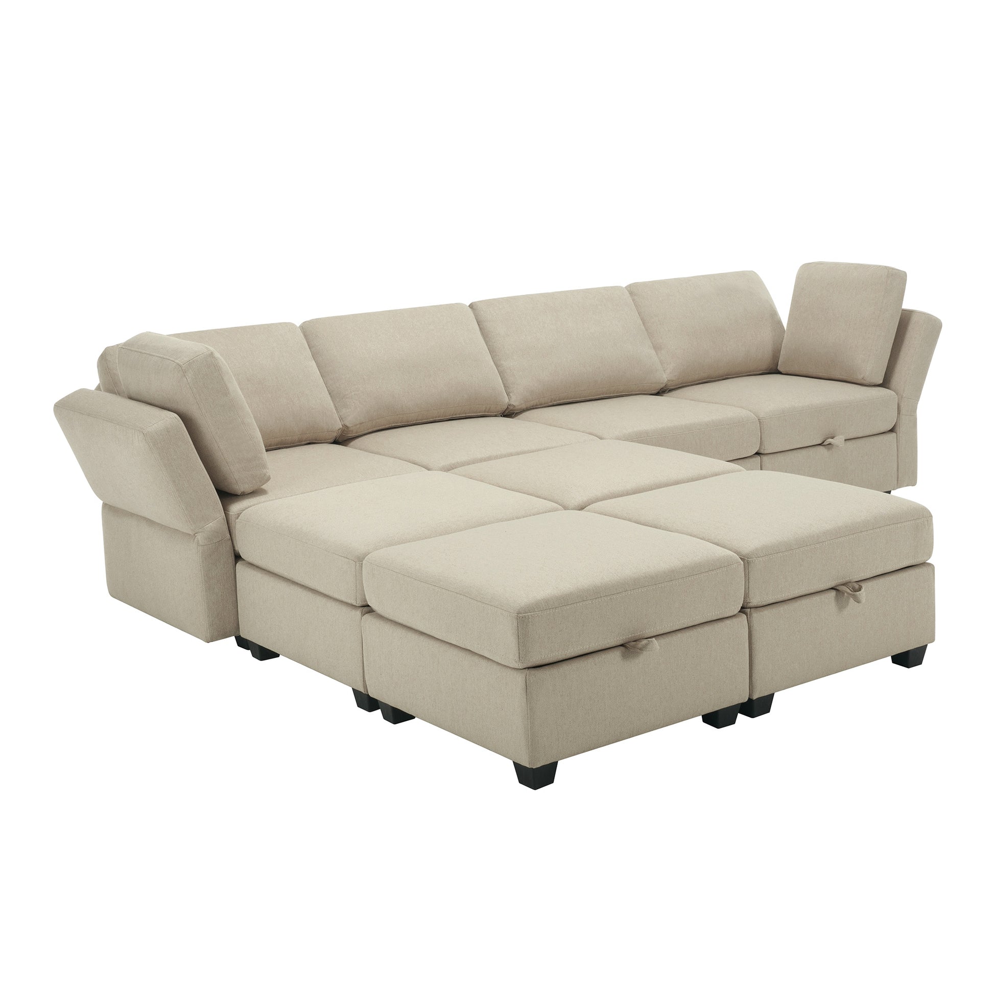 Modular Convertible U Shaped Sectional Sofa Couch With Storage Ottoman Corner Couch For Living Room, Adjustable Arms And Backs Beige Beige Polyester 4 Seat
