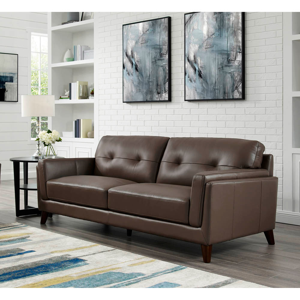 Huntington Leather Sofa Dark Granite Memory Foam Genuine Leather 2 Seat
