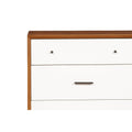 Modern Style Wooden Chest With Three Drawers And Flared Legs, Brown And White Brown White Solid Wood