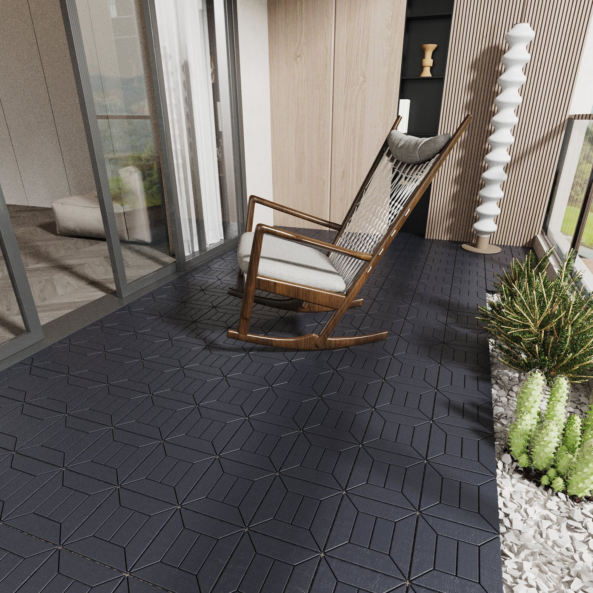 Style 12" Patio Deck Tiles, Diy Module Interlocking Decking Tiles Floor Tile,Easy And Quick Installation Court Tiles For Porch Poolside Balcony Backyard 44Pcs Dark Gray Grey Polypropylene