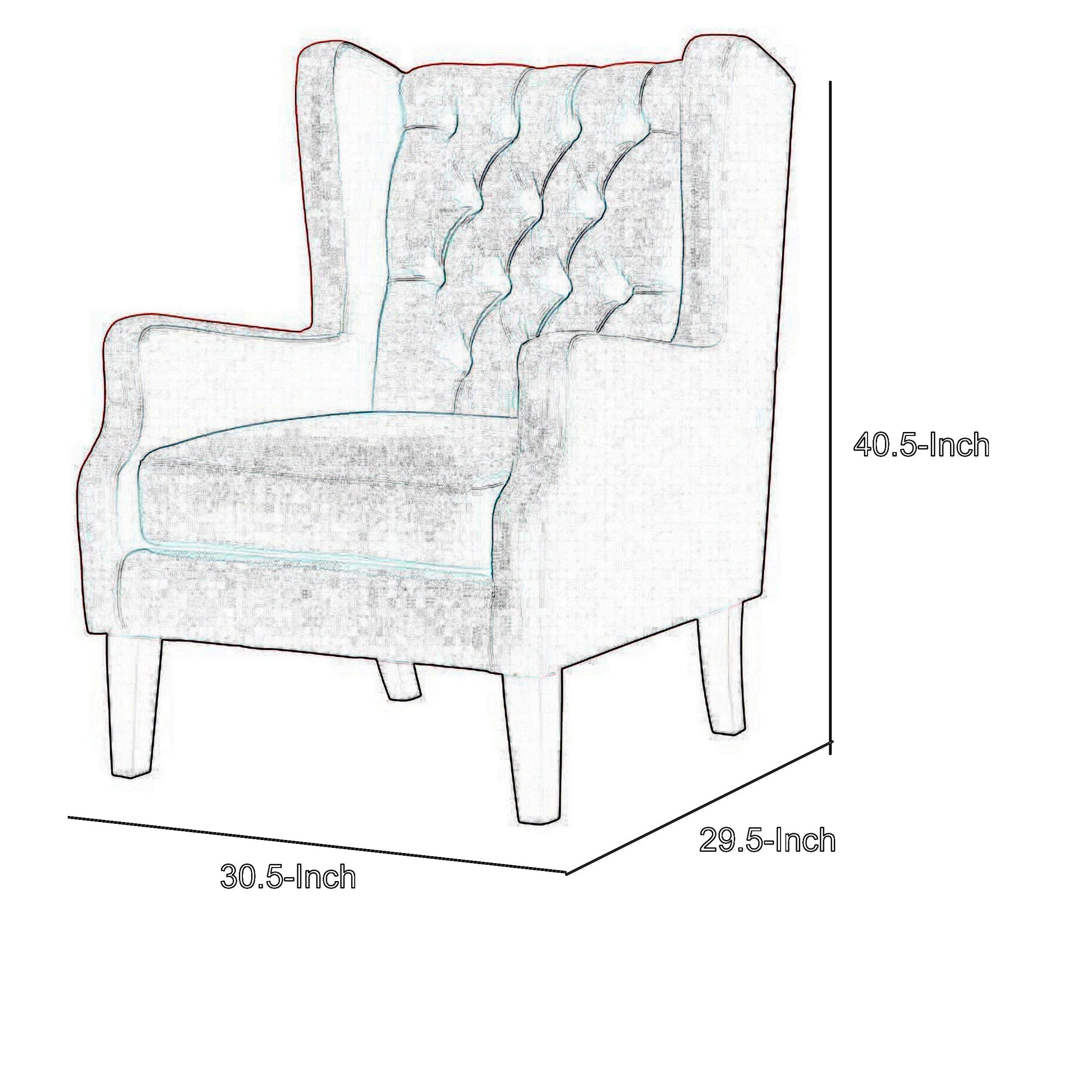 Keva 31 Inch Accent Chair, Deep Button Tufted Wingback, Soft Beige Fabric Beige Wood Fabric