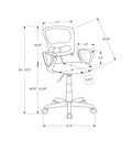 Office Chair, Adjustable Height, Swivel, Ergonomic, Armrests, Computer Desk, Work, Juvenile, White Mesh, Black Metal, Contemporary, Modern White Foam Polyester