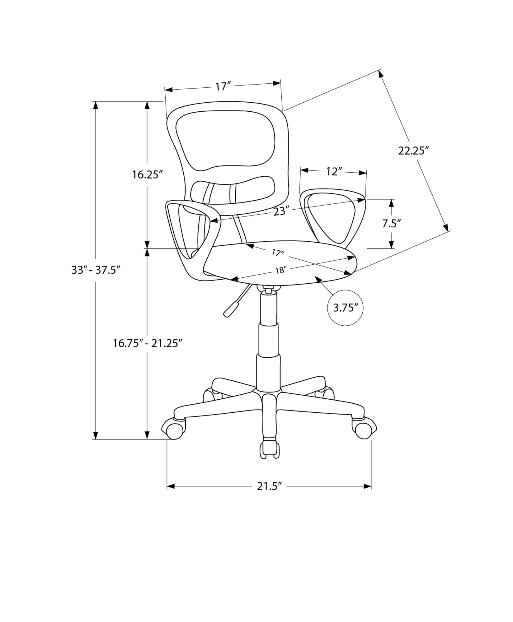 Office Chair, Adjustable Height, Swivel, Ergonomic, Armrests, Computer Desk, Work, Juvenile, White Mesh, Black Metal, Contemporary, Modern White Foam Polyester