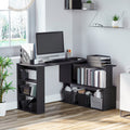 Homcom L Shaped Corner Desk, 360 Degree Rotating Home Office Desk With Storage Shelves, Writing Table Workstation, Black Black Particle Board