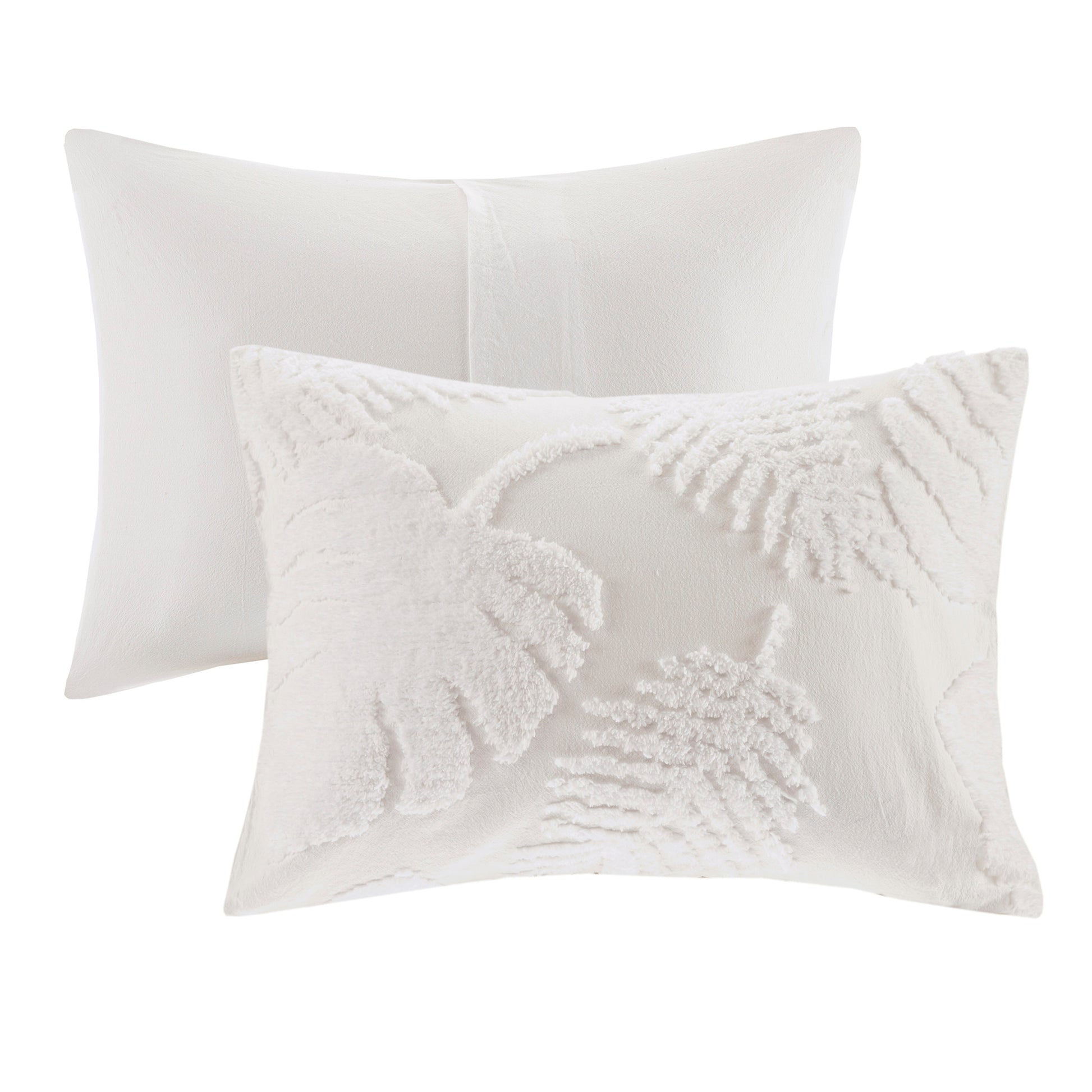 3 Piece Tufted Cotton Chenille Palm Comforter Set Off White Full Queen Queen Off White Cotton