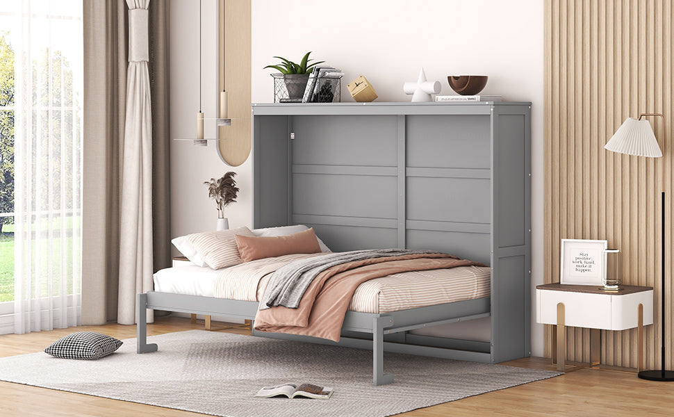 Full Size Murphy Bed Wall Bed,Gray Full Gray Plywood