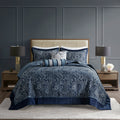 5 Piece Jacquard Bedspread Set With Throw Pillows Navy Queen Queen Navy Cotton