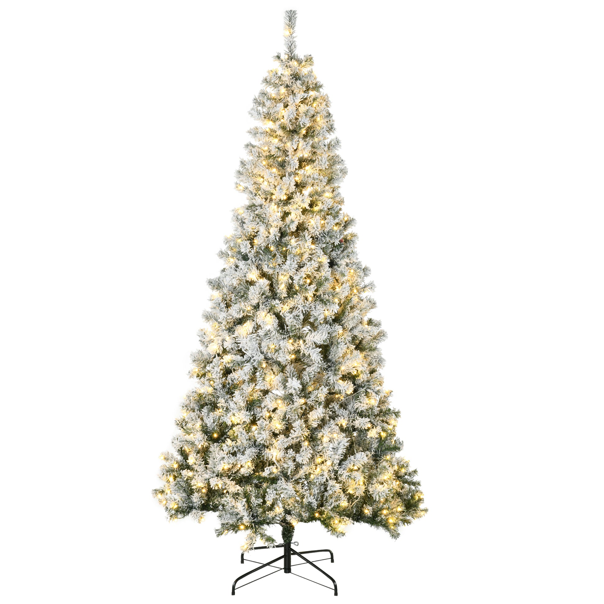 Homcom 7.5Ft Tall Prelit Artificial Christmas Tree Holiday D Cor With 1188 Snow Flocked Branches, 500 Warm White Led Lights, Auto Open, Green Green Plastic