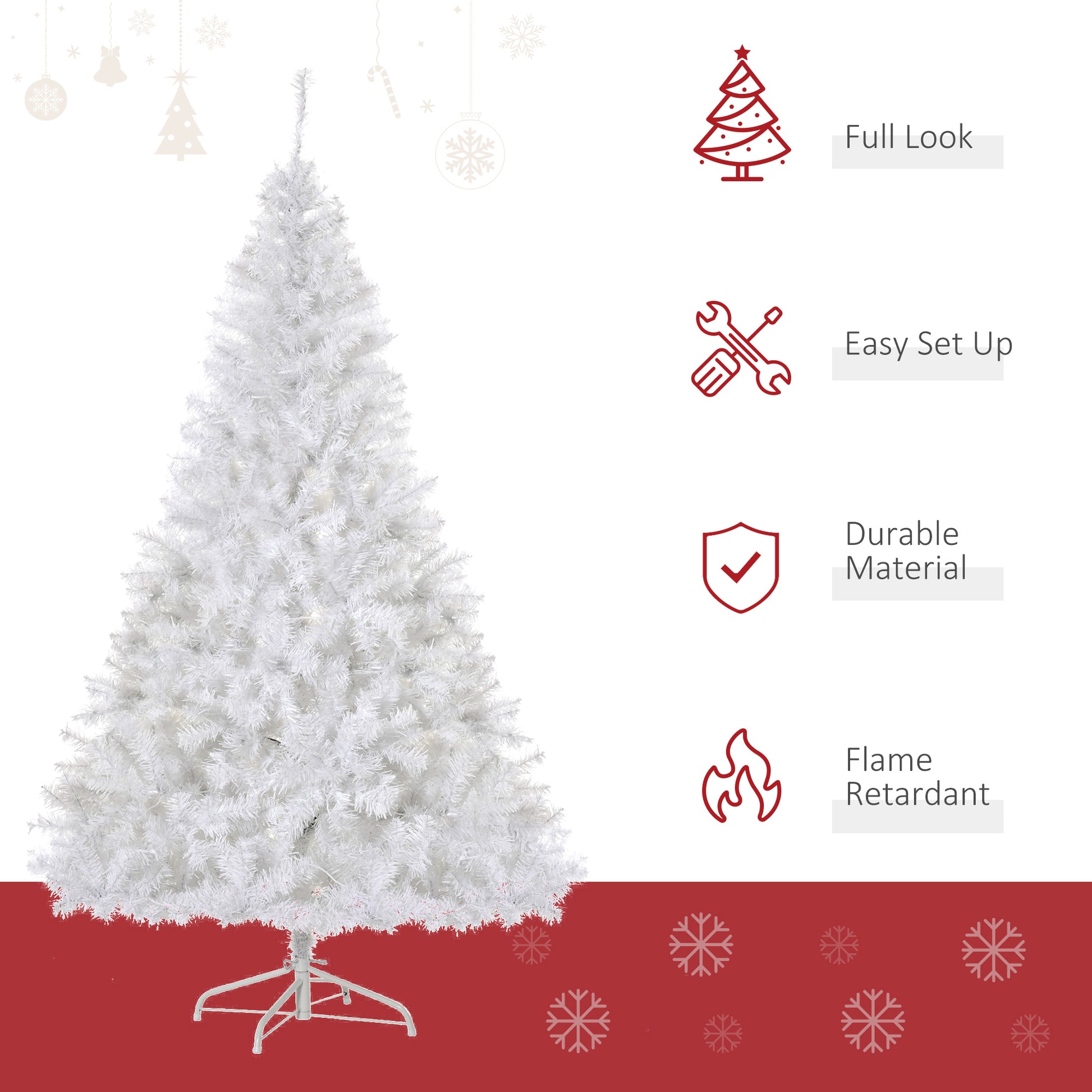 Homcom 6' Tall Prelit Christmas Tree Douglas Fir Artificial Christmas Tree With Realistic Branches, 250 Warm White Led Lights And 1000 Tips, White White Plastic