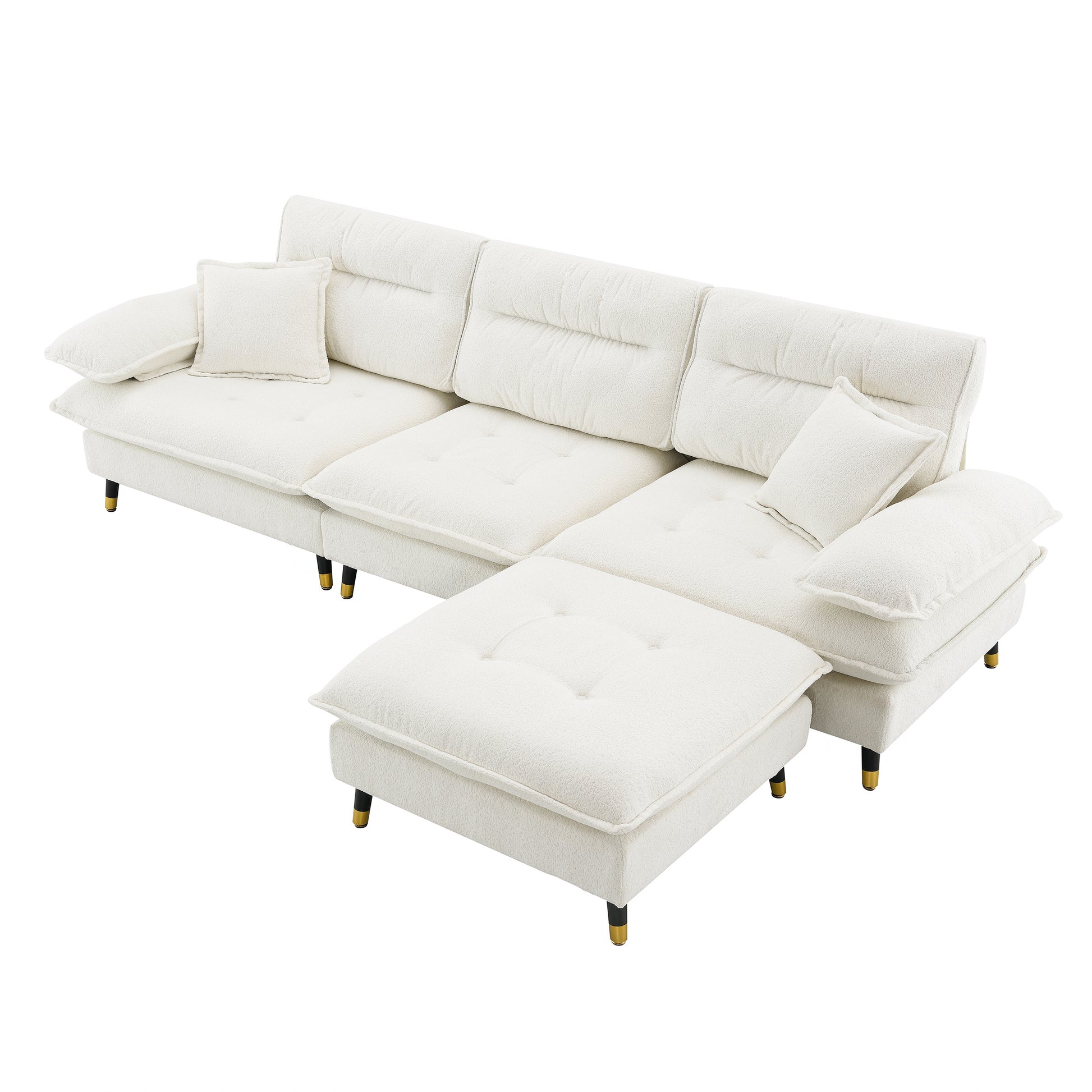 106*66.5" L Shaped Convertible Sectional Sofa,4 Seat Tufted Couch Set With Two Tone Adjust Legs,Cloud Chenille Fabric,Movable Ottoman For Living Room, Apartment,Office,3 Colors White Chenille 4 Seat