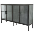 Stylish 4 Door Tempered Glass Cabinet With 4 Glass Doors Adjustable Shelf And Feet Anti Tip Dust Free Fluted Glass Kitchen Credenza Black Black Tempered Glass Sheet Metal Plastic