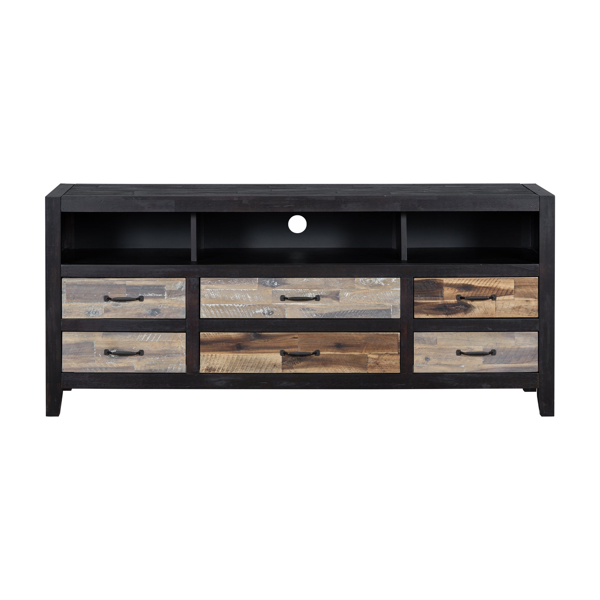 Retro Distressed Wooden Tv Stand For Tvs Up To 65 Inches, Entertainment Center Media Console With 6 Drawers And 3 Shelves For Living Room, Black Black 60 69 Inches Solid Wood Mdf