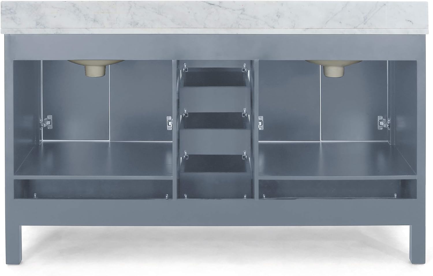 73'' Bathroom Vanity With Marble Top & Double Ceramic Sinks, 4 Doors, 6 Drawers, Grey Grey Plywood