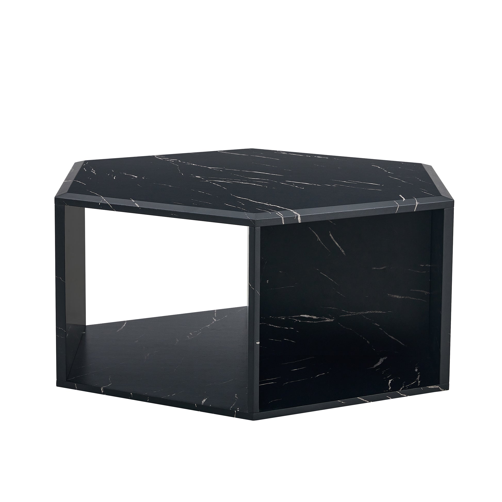 Hexagonal Mdf Coffee Table, Characteristic Pattern Stickers, Multi Hole Design To Give More Storage Space, Simple And Convenient Design Makes It Suitable For All Kinds Of Style Scenes. Black Mdf