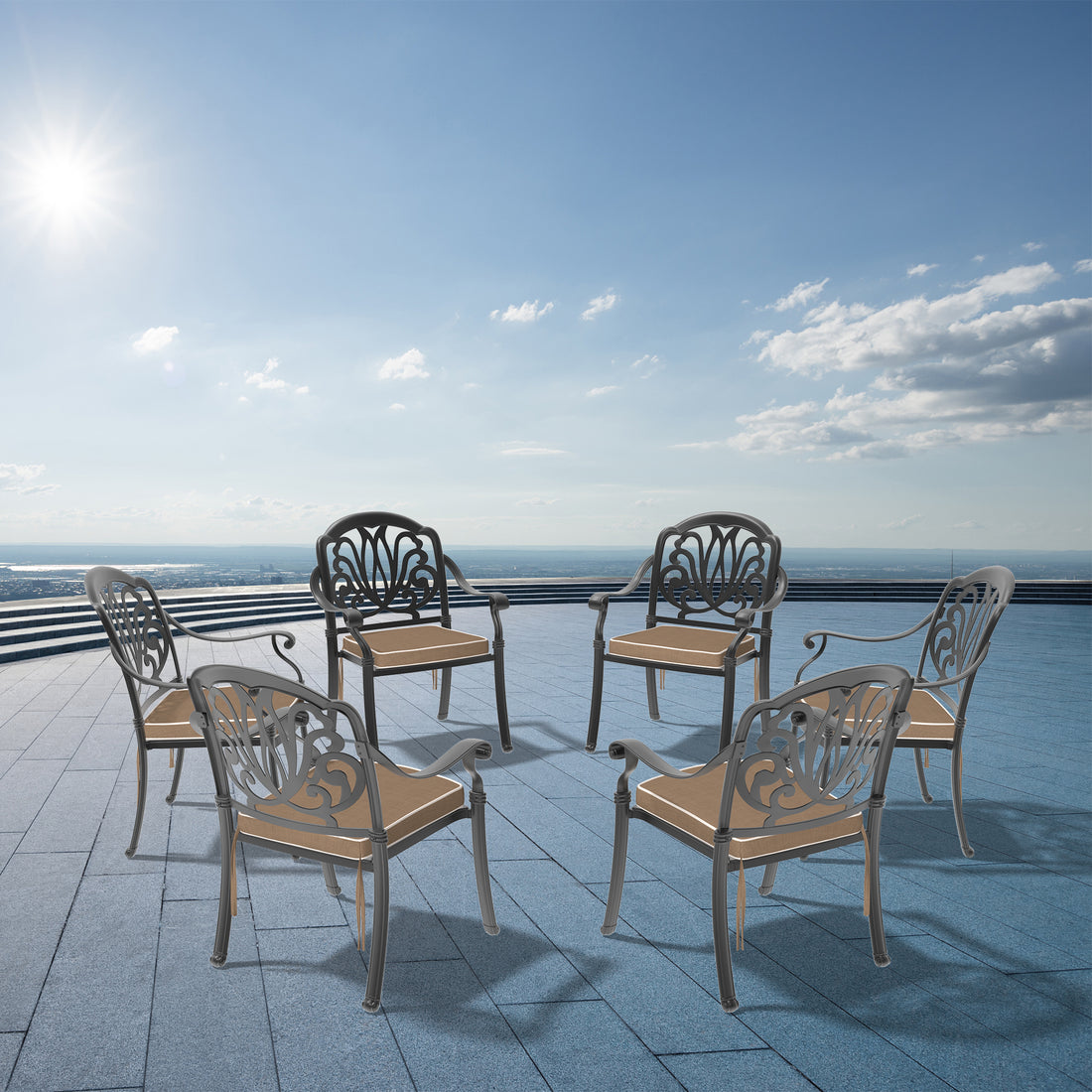 Cast Aluminum Patio Dining Chair 6Pcs With Black Frame And Cushions In Random Colors Yes Dining Set Black Rust Resistant Frame Water Resistant Cushion Garden & Outdoor Complete Patio Sets Aluminium