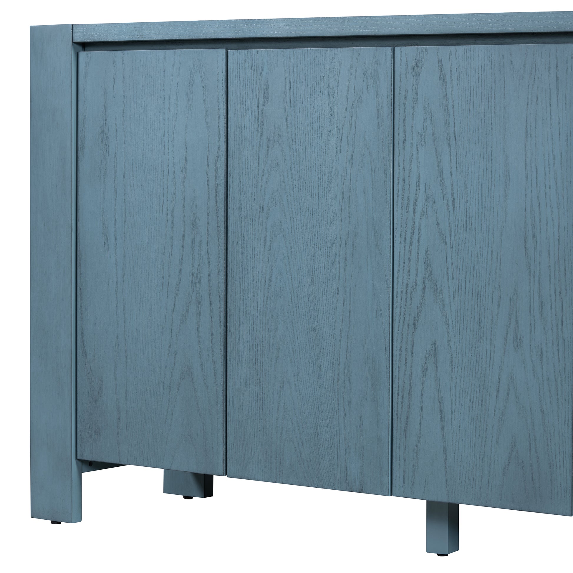 Retro 4 Door Sideboard With Distressed Finish And Adjustable Shelves For Dining Room, Kitchen, And Living Room Navy Navy Mdf,Rubber Wood