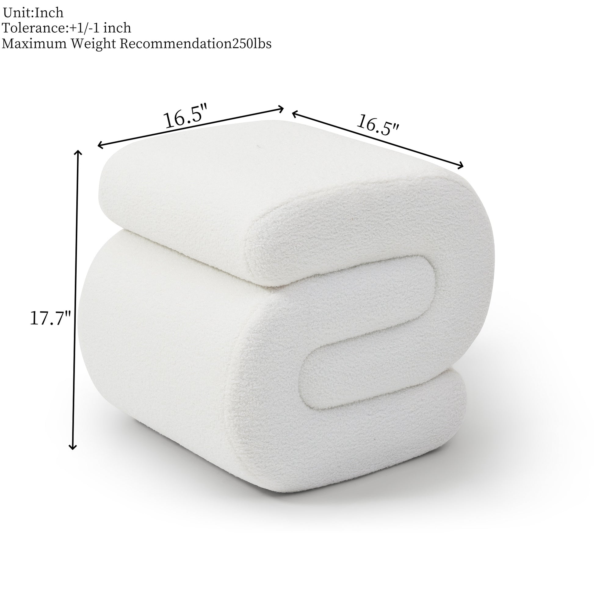 Modern Teddy Fabric Ottoman,Upholstered Footstoo, Comfortable Teddy Fabric Vanity Stool,S Shape Small Makeup Stool, Under Desk Ottoman For Living Room, Bedroom, Entrance White White Velvet