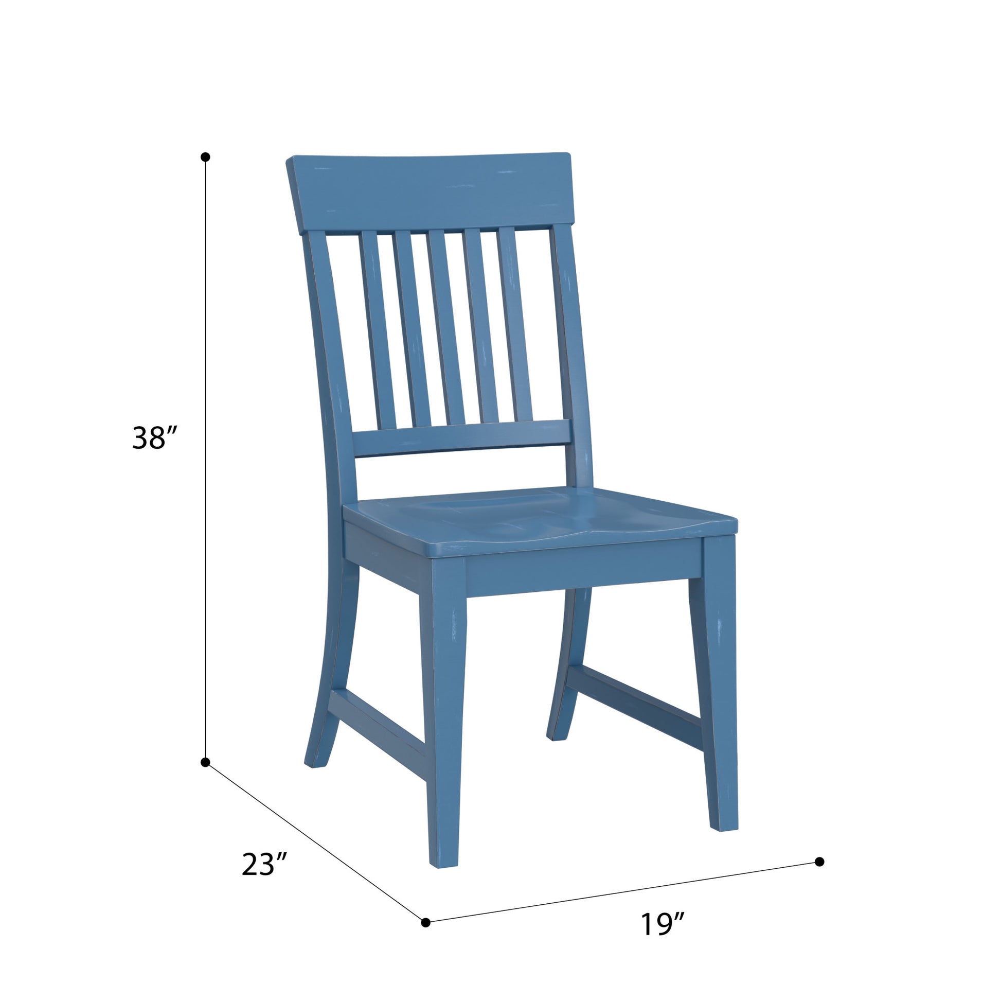 Haidel Blue Slat Back Dining Chairs, Set Of 2 Blue Solid Wood