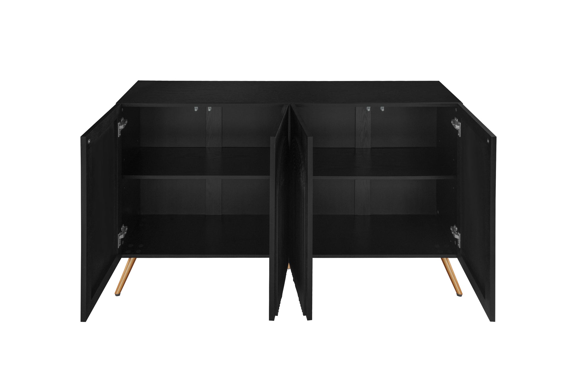 Arch 3D Carved 4 Door Sideboard ,Sideboard Buffet Cabinet With Storage ,Modern Coffee Bar Cabinet With Adjustable Shelf For Living Room Diningroom & Kitchen Black Modern Mdf