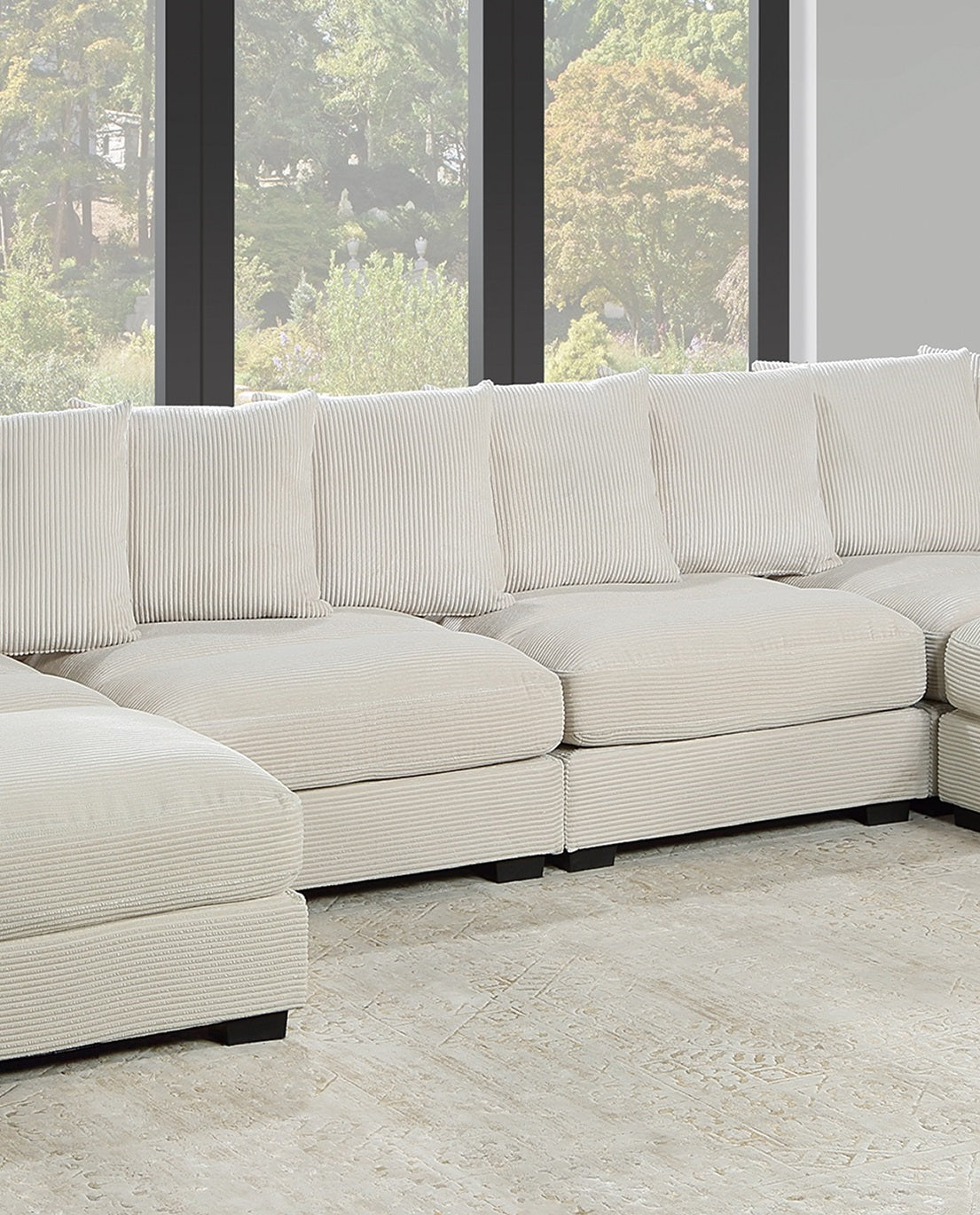 Contemporary Beige Color 6Pc Modular Sectional Set Corduroy Couch Laf & Raf Chairs 2X Armless Chairs 2X Ottomans Living Room Furniture Beige Primary Living Space Cushion Back Contemporary,Modern Modular Rubberwood Corduroy 6 Seat