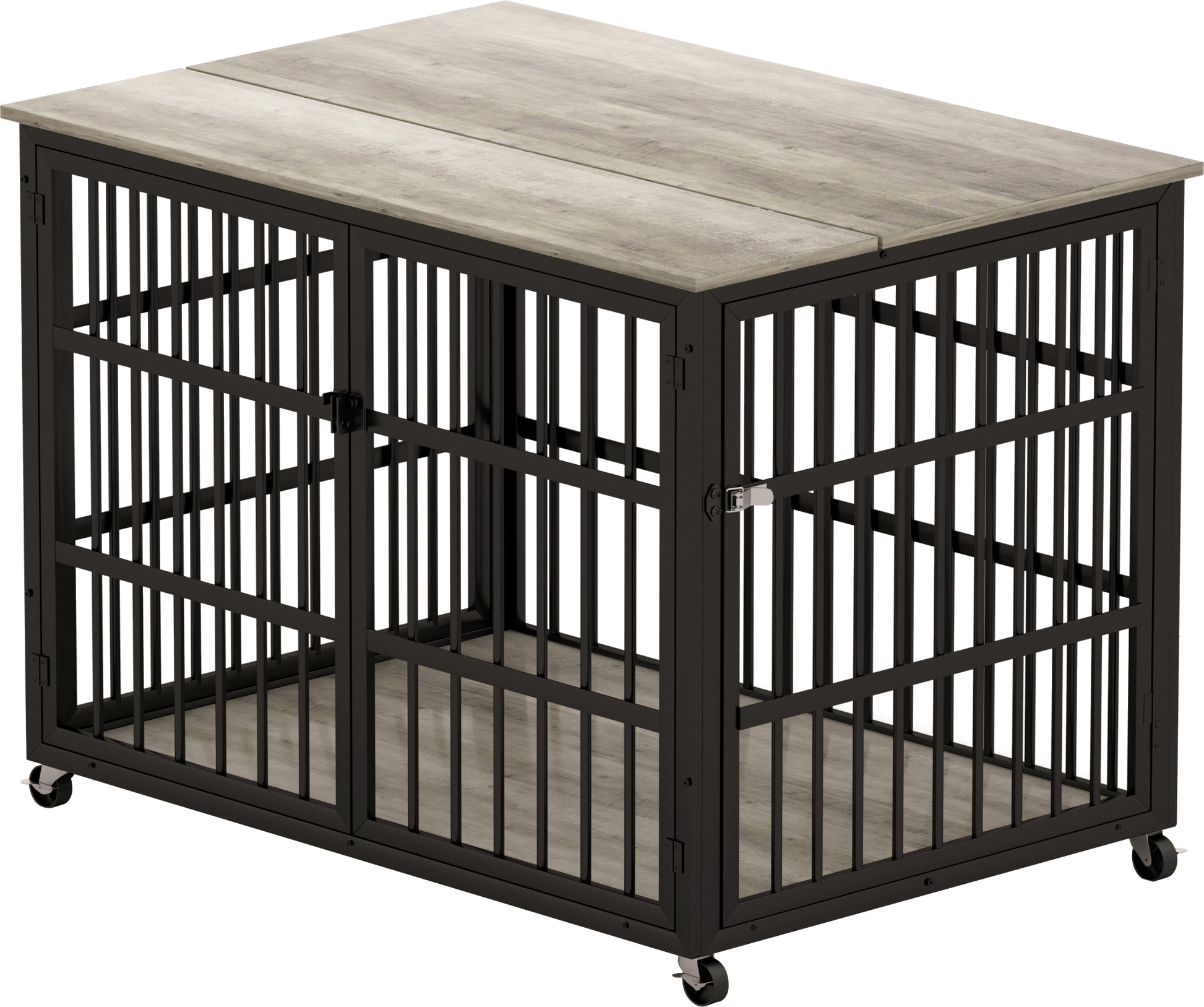 Furniture Style Dog Crate Wrought Iron Frame Door With Side Openings, Grey, 43.3''W X 29.9''D X 33.5''H. Grey Particle Board