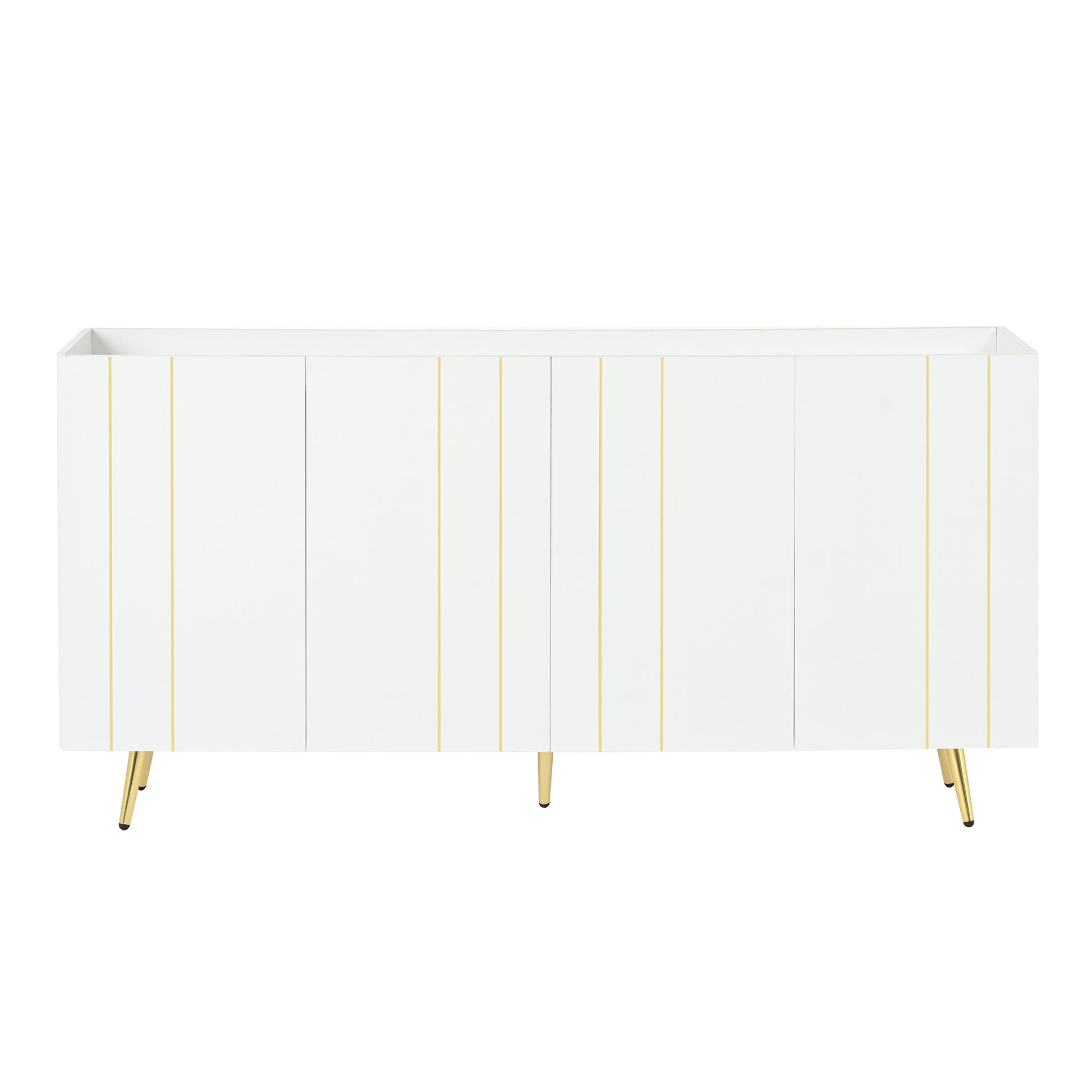 Luxurious Shoe Cabinet With 5 Metal Legs, Modern Tv Stand With 4 Adjustable Shelves For Tvs Up To 70", Minimalist Sideboard Cabinet With Gold Lines Doors For Living Room,62.9"X 31.4",White White