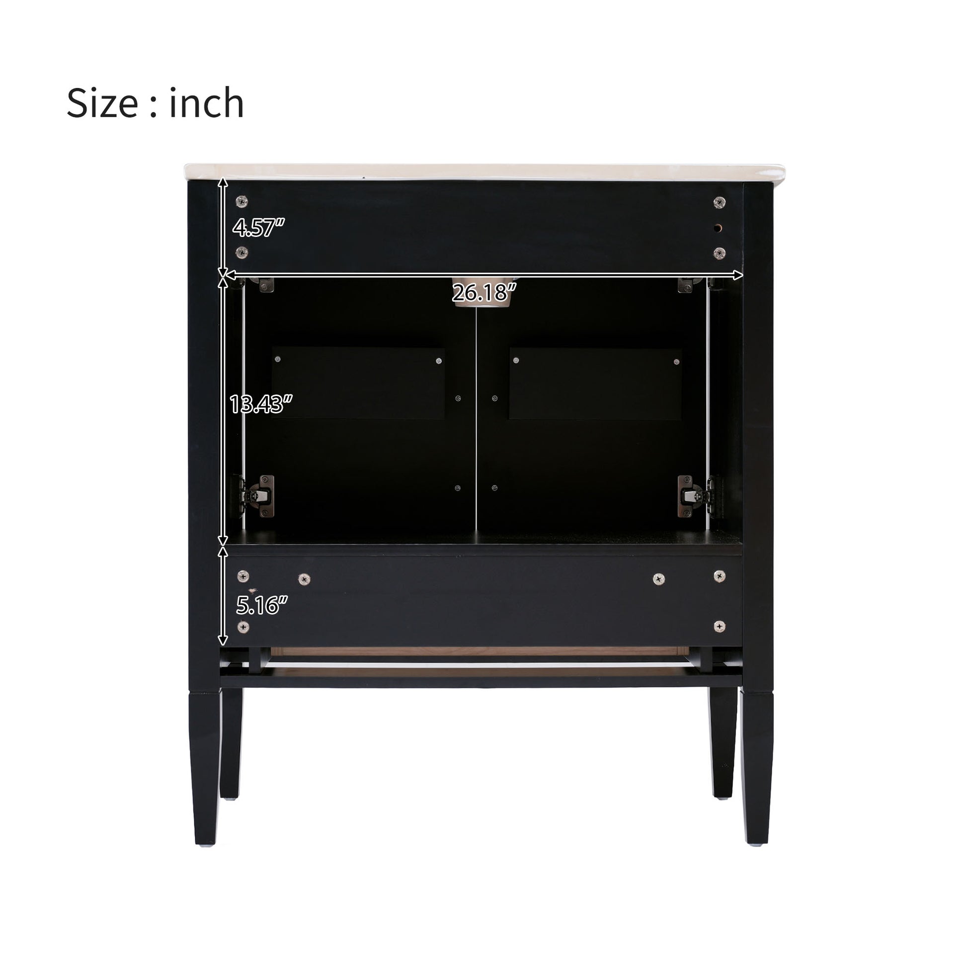 30 Inch Bathroom Vanity With Ceramic Basin, Soft Close Door, Built In Hidden Drawer Black Bathroom Solid Wood Mdf