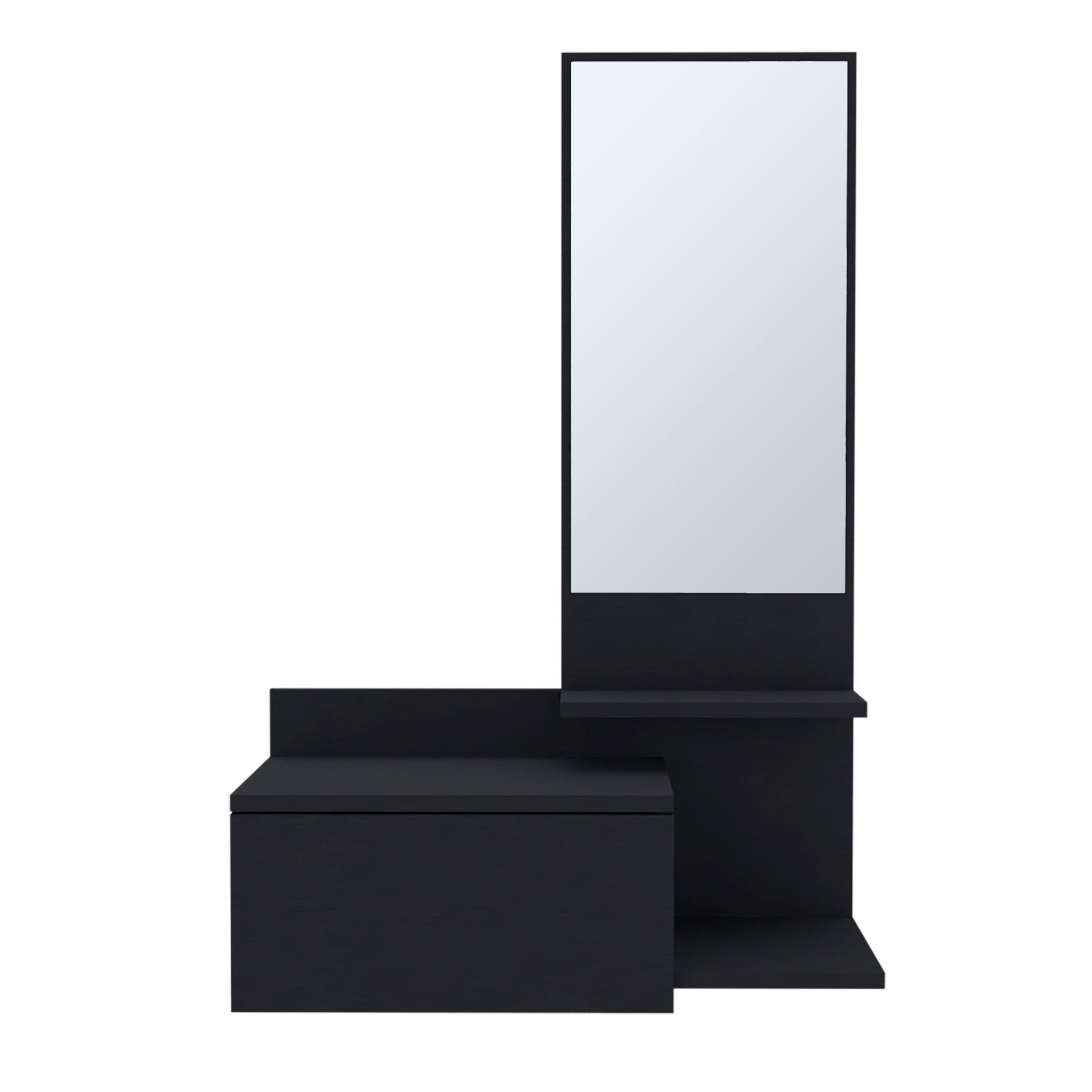 Vienna 23.6" Wide 3 Tier Shelf Floating Mirror Console Table, Full Extension Drawer Black Black Particle Board