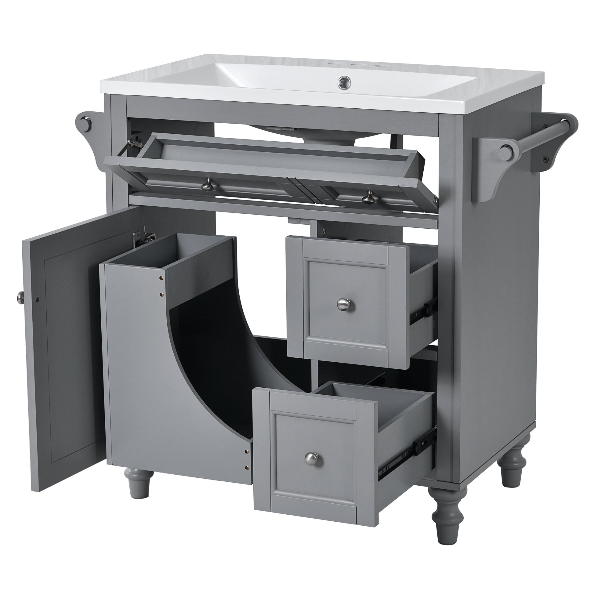 30'' Bathroom Vanity With Top Sink, Modern Bathroom Storage Cabinet With 2 Drawers And A Tip Out Drawer, Single Sink Bathroom Vanity Same As N710S130001E Grey Bathroom Modern Solid Wood Mdf Resin